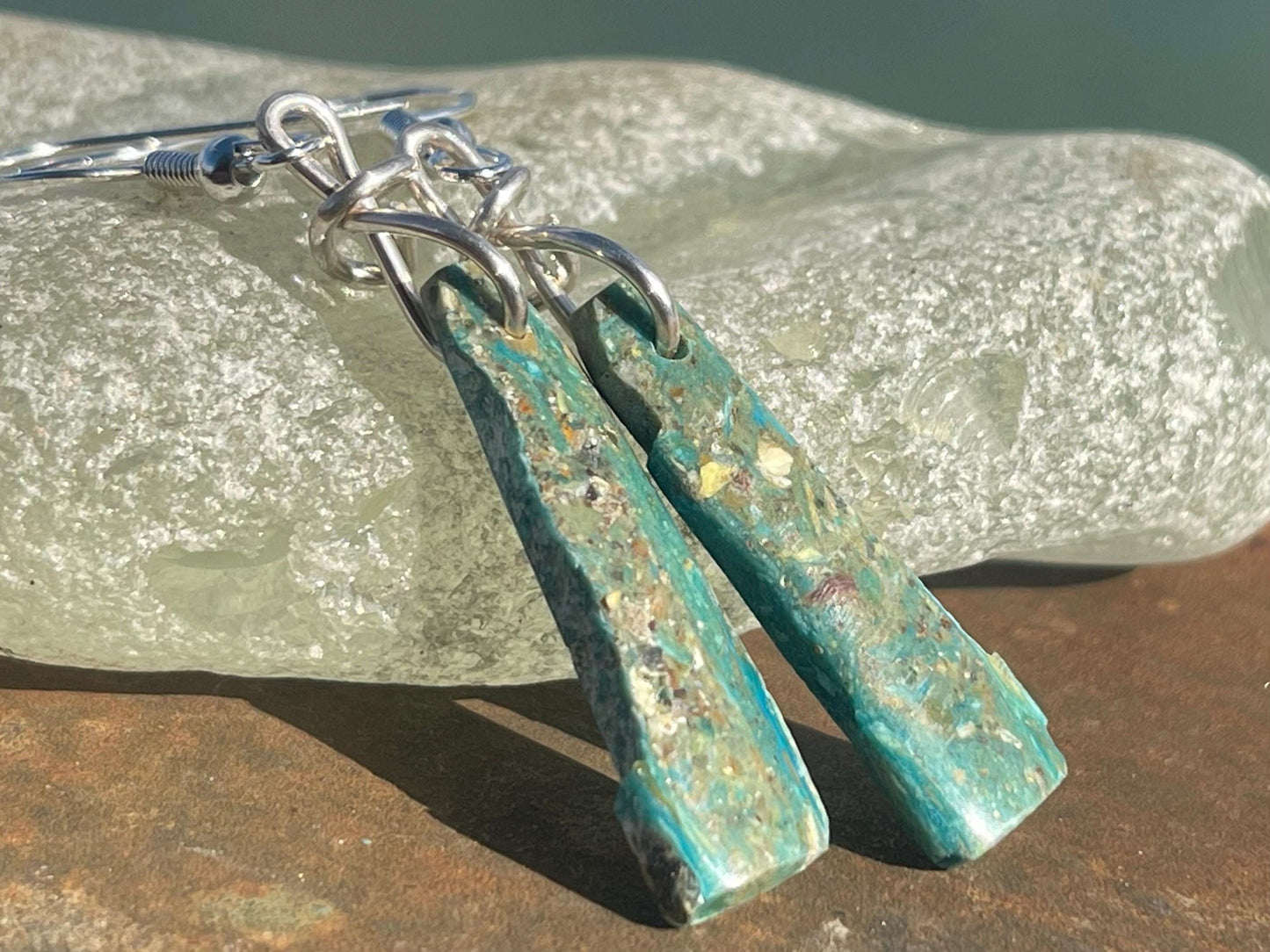 Blue opal nugget earrings on recycled sterling silver. Handmade unusual earrings. Boho earrings. Uniqie jewellery.