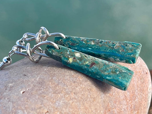 Blue opal nugget earrings on recycled sterling silver. Handmade unusual earrings. Boho earrings. Uniqie jewellery.