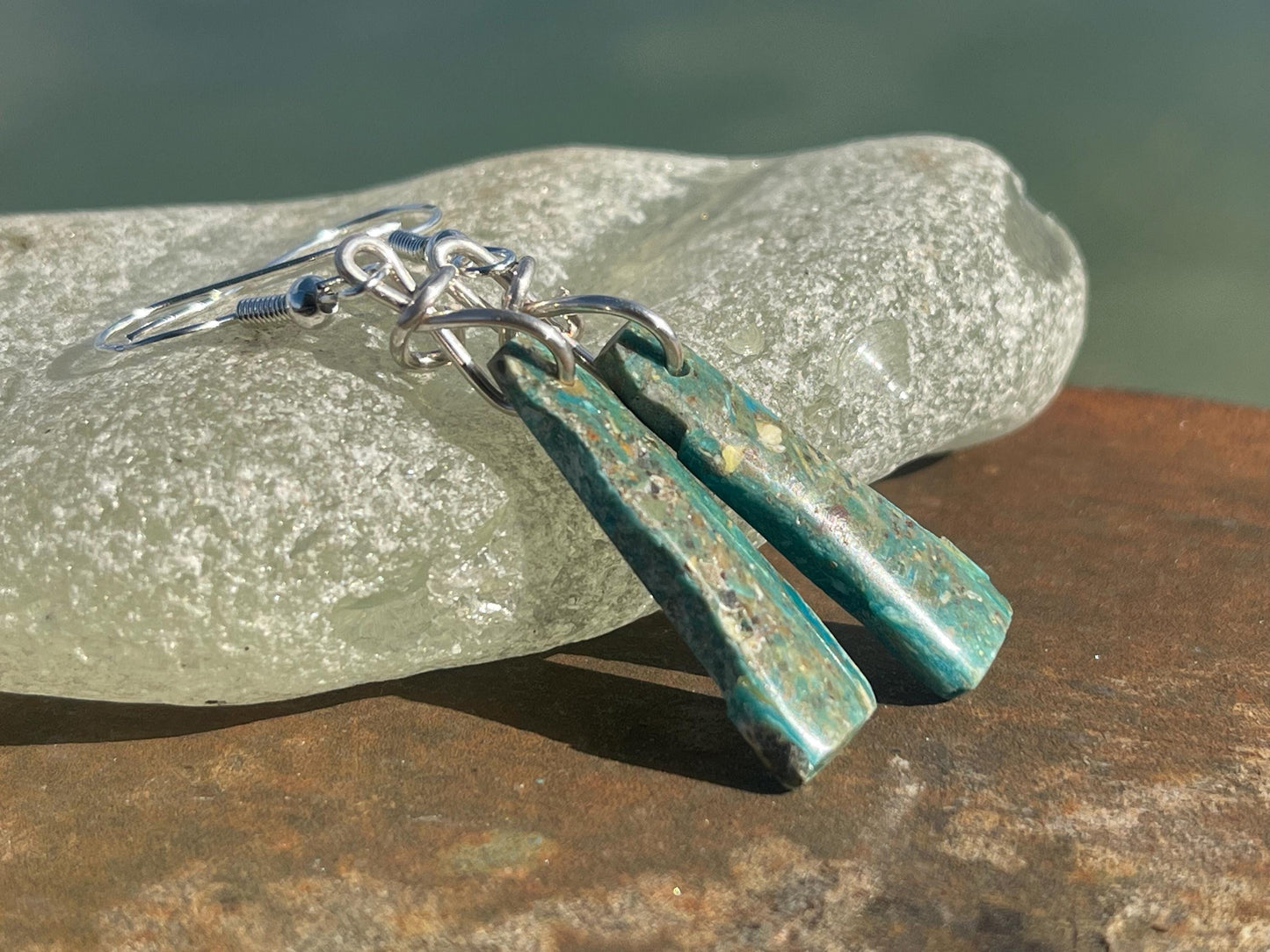 Blue opal nugget earrings on recycled sterling silver. Handmade unusual earrings. Boho earrings. Uniqie jewellery.