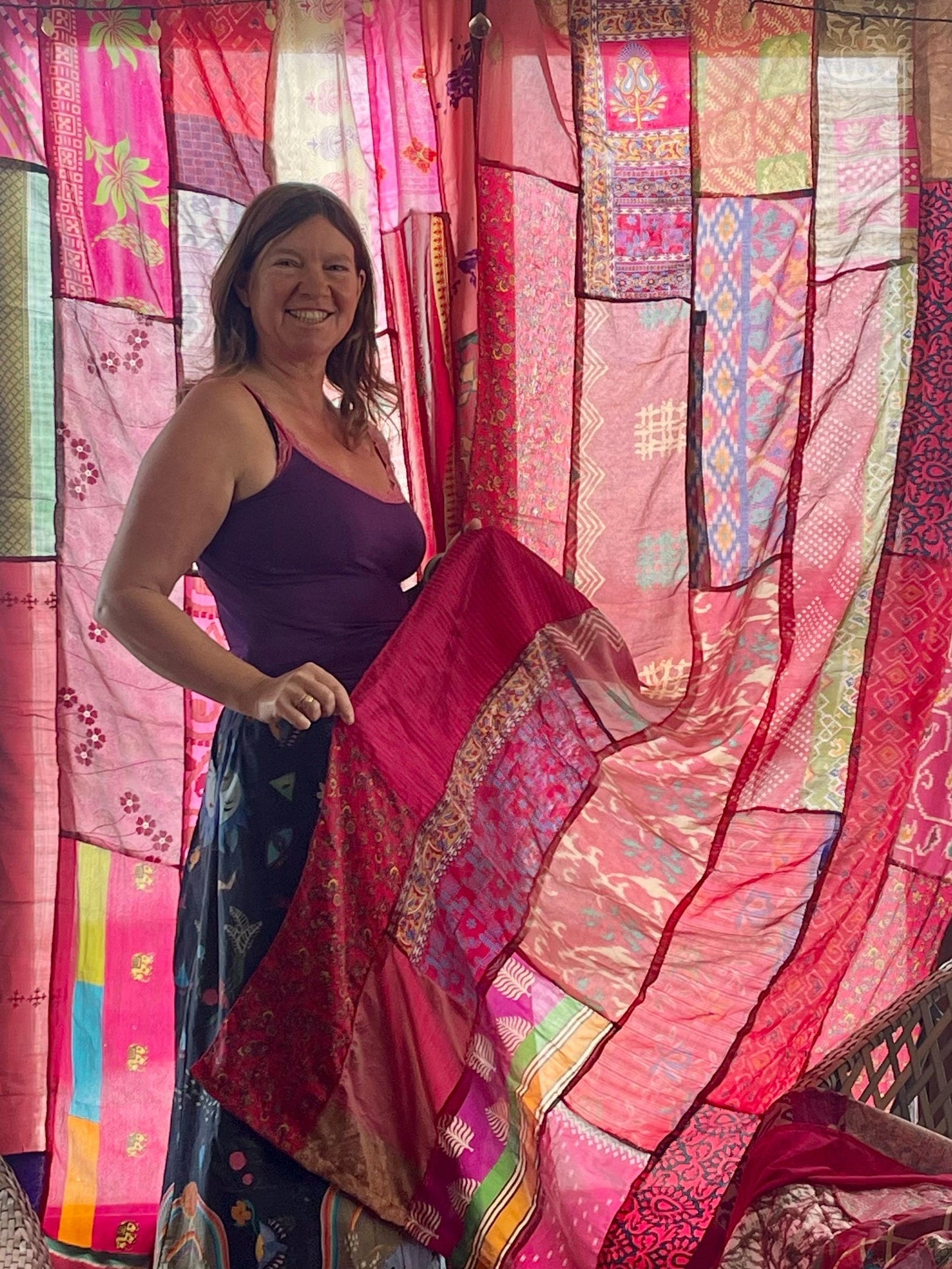 Handmade pink curtains, Recycled Vintage Curtains, Boho Style, Ethical Furnishings, Romantic Gift, Unique Home decor, eco friendly curtain