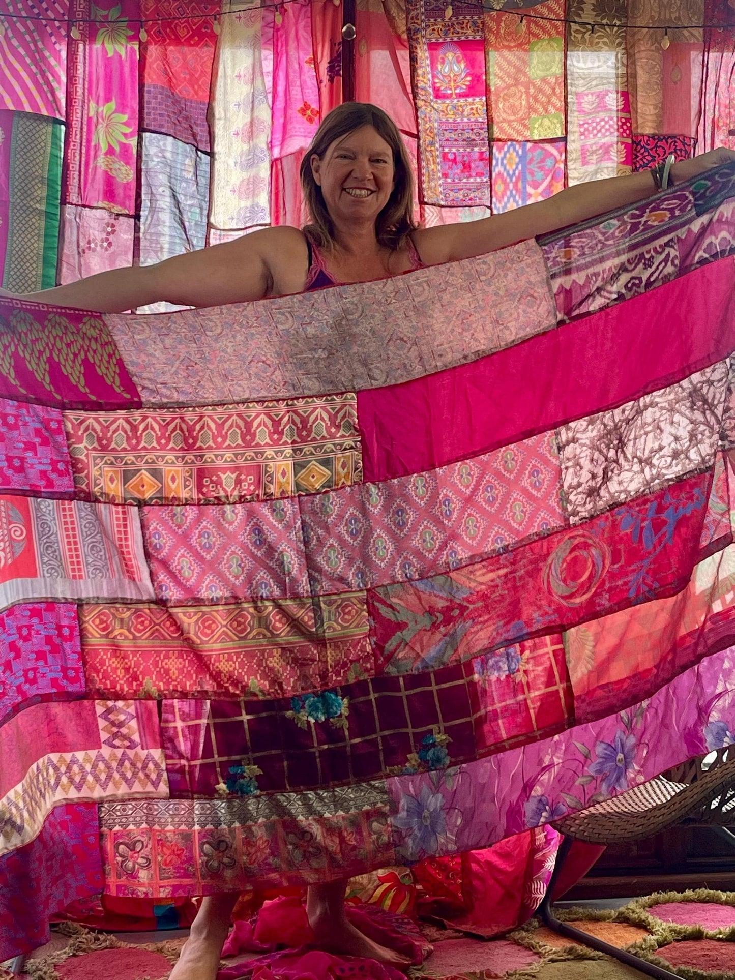 Handmade pink curtains, Recycled Vintage Curtains, Boho Style, Ethical Furnishings, Romantic Gift, Unique Home decor, eco friendly curtain