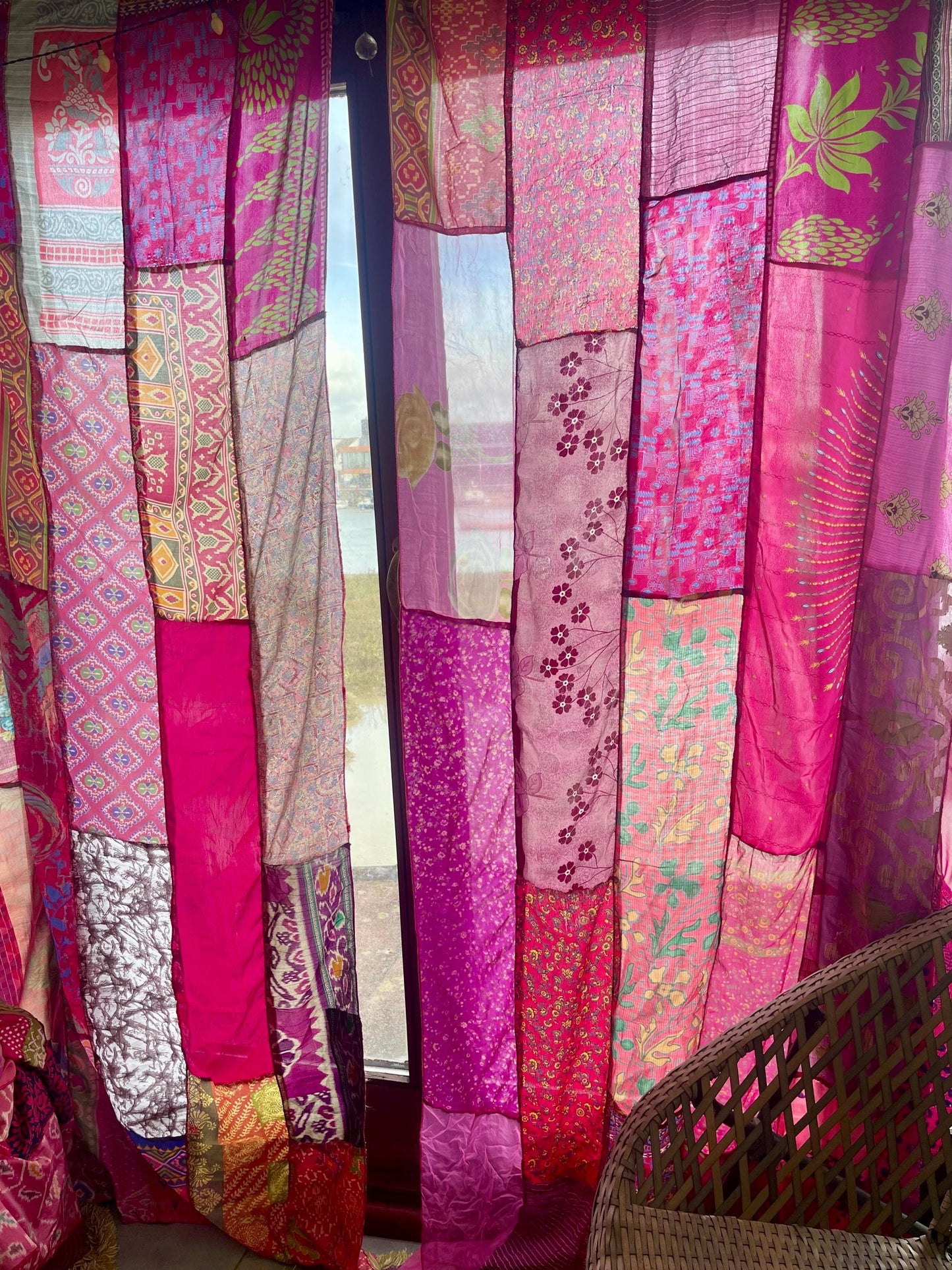 Handmade pink curtains, Recycled Vintage Curtains, Boho Style, Ethical Furnishings, Romantic Gift, Unique Home decor, eco friendly curtain