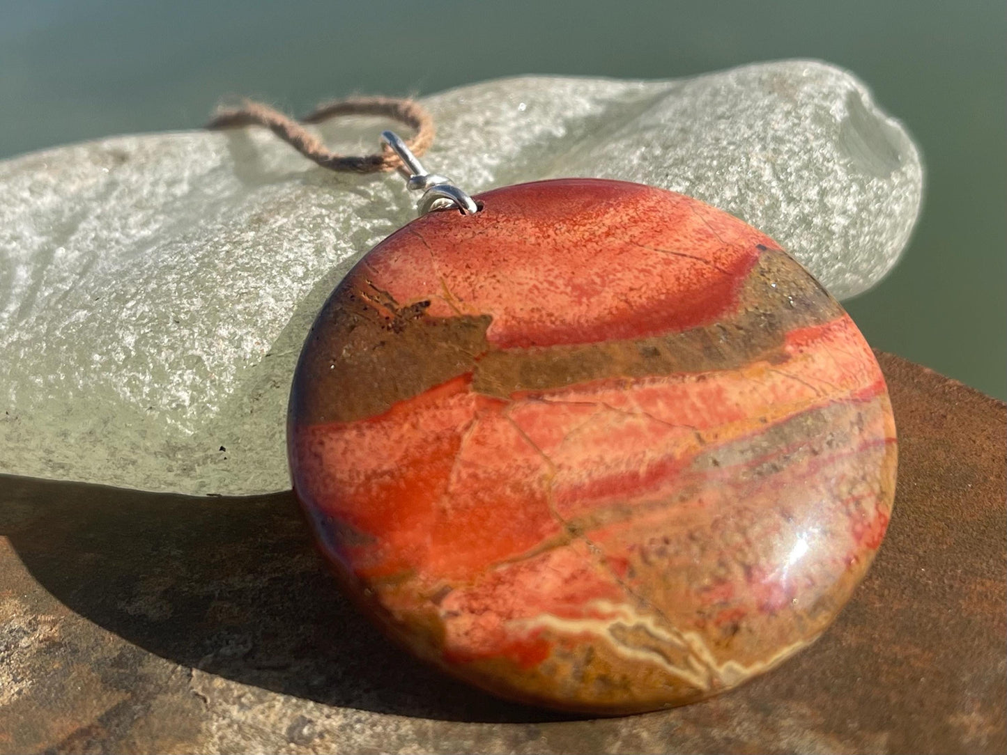 Picasso jasper gemstone pendant. Ethical jewellery, orange gemstone necklace. Stunning unique jewellery. Unique gifts. Unique necklaces.