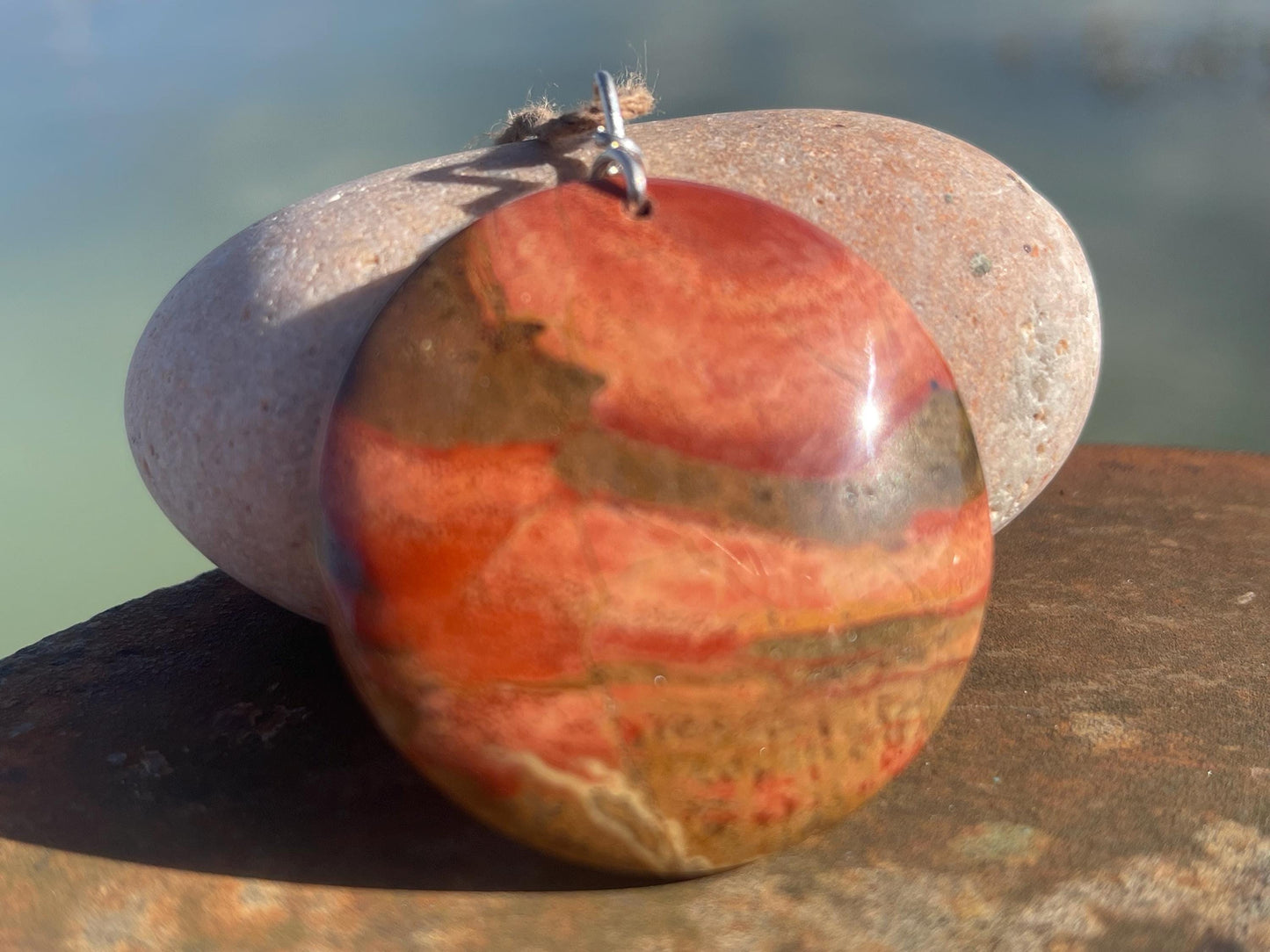Picasso jasper gemstone pendant. Ethical jewellery, orange gemstone necklace. Stunning unique jewellery. Unique gifts. Unique necklaces.