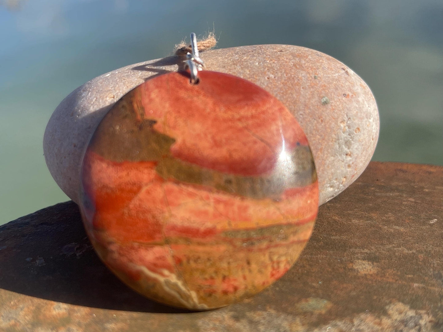 Picasso jasper gemstone pendant. Ethical jewellery, orange gemstone necklace. Stunning unique jewellery. Unique gifts. Unique necklaces.