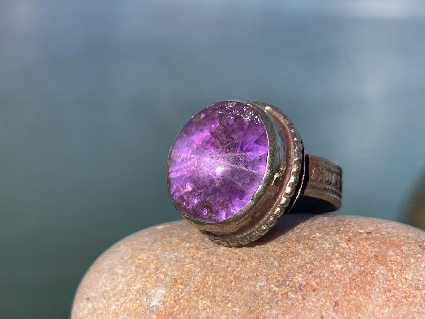 Fabulous purple vintage ring, large purple ring, boho vintage jewellery, ethical jewellery, gypsy ring. Gypsy jewellery, statement jewellery