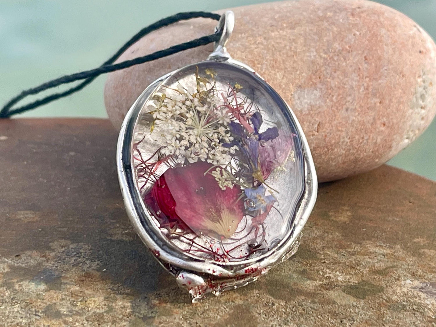 Flower necklace, ethical jewellery, rose necklace, handmade necklace, boho jewellery, gift for her flower pendant, handmade boho necklace