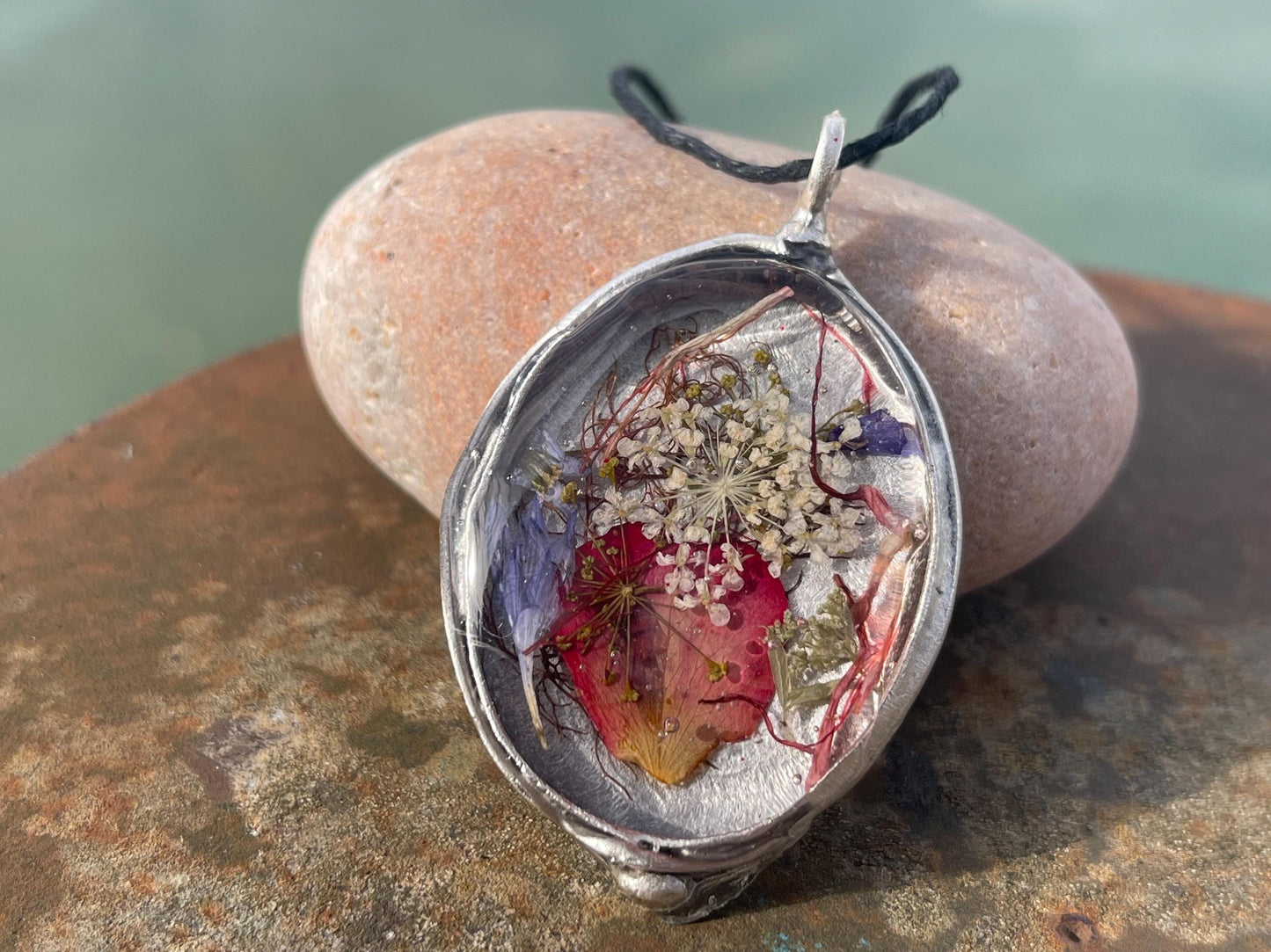 Flower necklace, ethical jewellery, rose necklace, handmade necklace, boho jewellery, gift for her flower pendant, handmade boho necklace