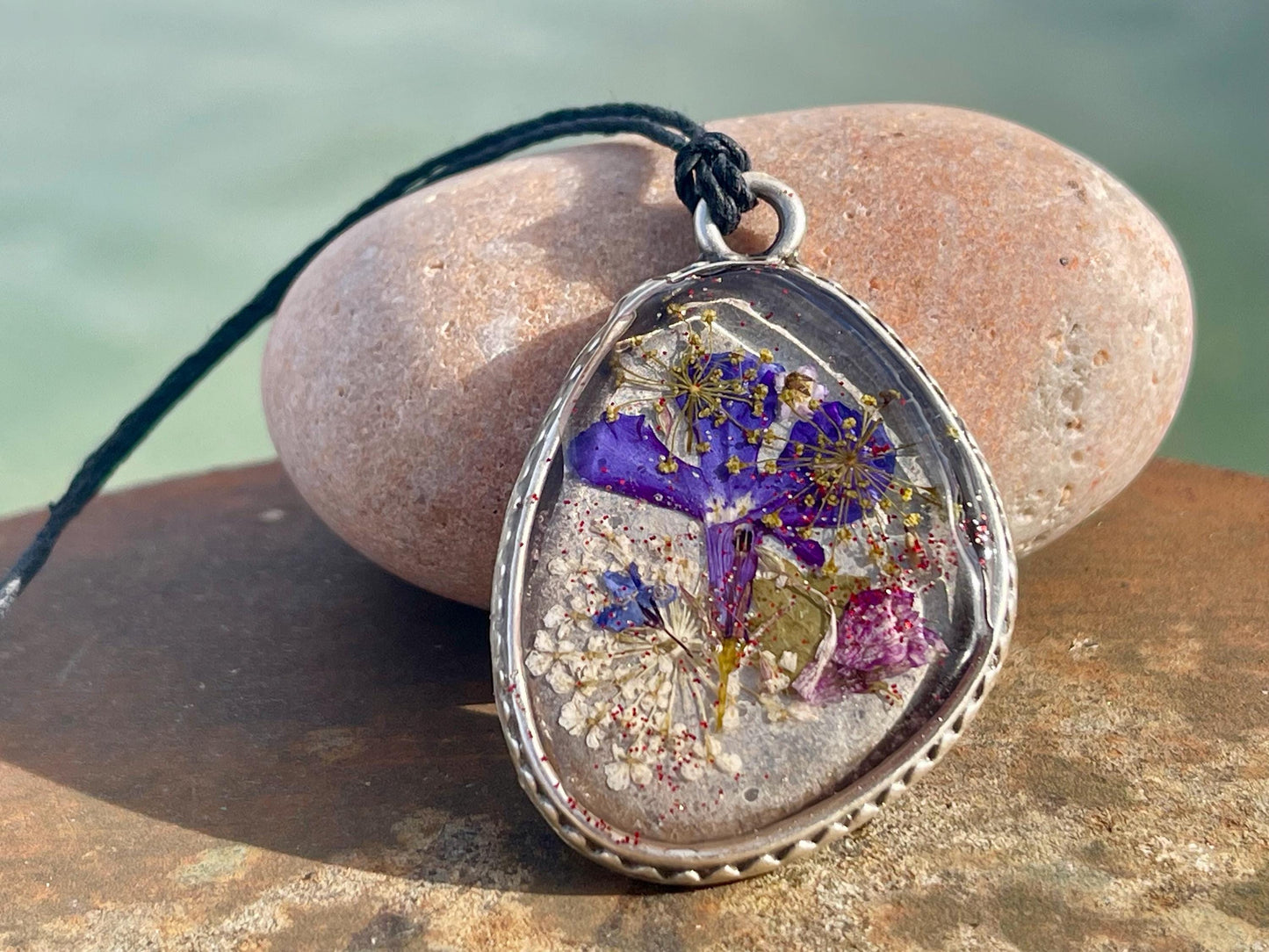 Flower necklace, ethical jewellery, violet necklace, handmade necklace, boho jewellery, gift for her flower pendant, handmade boho necklace