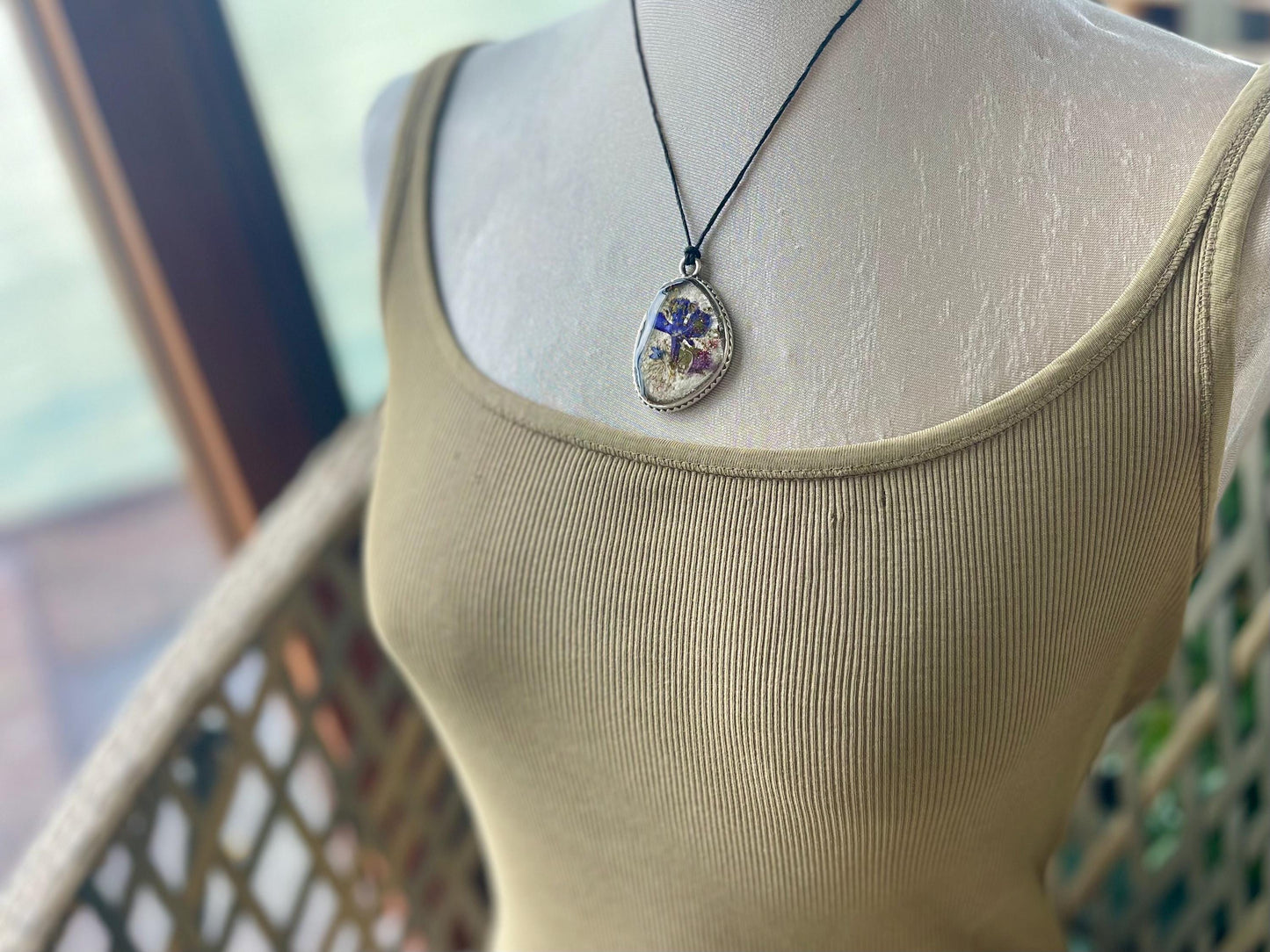 Flower necklace, ethical jewellery, violet necklace, handmade necklace, boho jewellery, gift for her flower pendant, handmade boho necklace