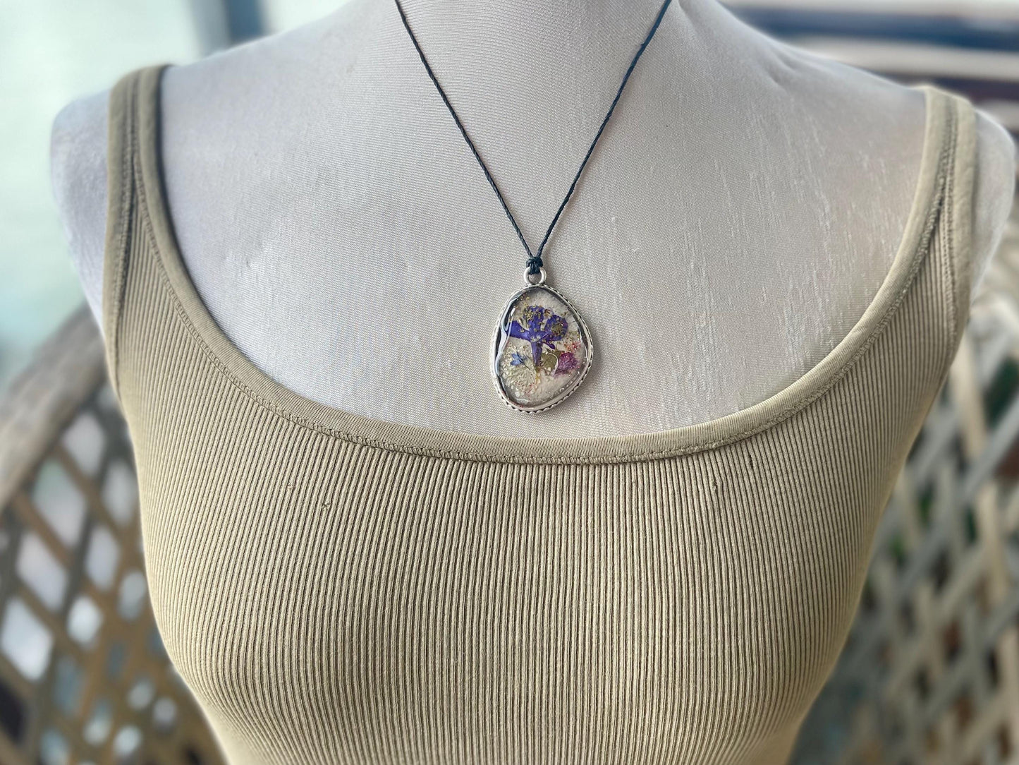 Flower necklace, ethical jewellery, violet necklace, handmade necklace, boho jewellery, gift for her flower pendant, handmade boho necklace