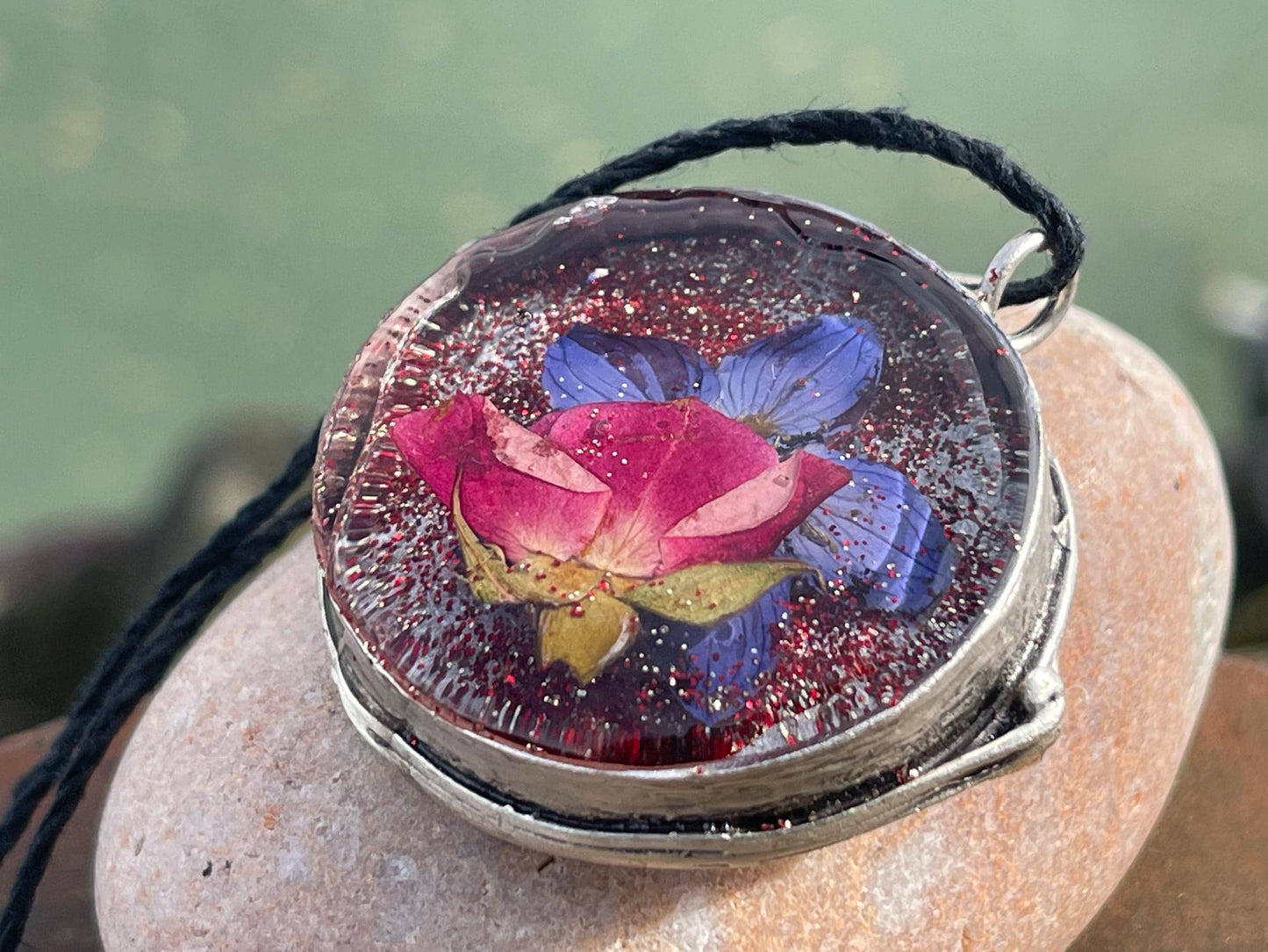 Flower necklace, ethical jewellery, rose necklace, handmade necklace, boho jewellery, gift for her flower pendant, handmade boho necklace