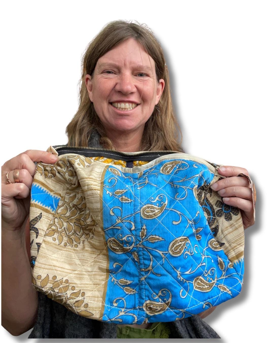 Large zip up recycled wash bag with 4 internal pockets. Wide range of colours. Made from recycled saris. Eco friendly wash bags.