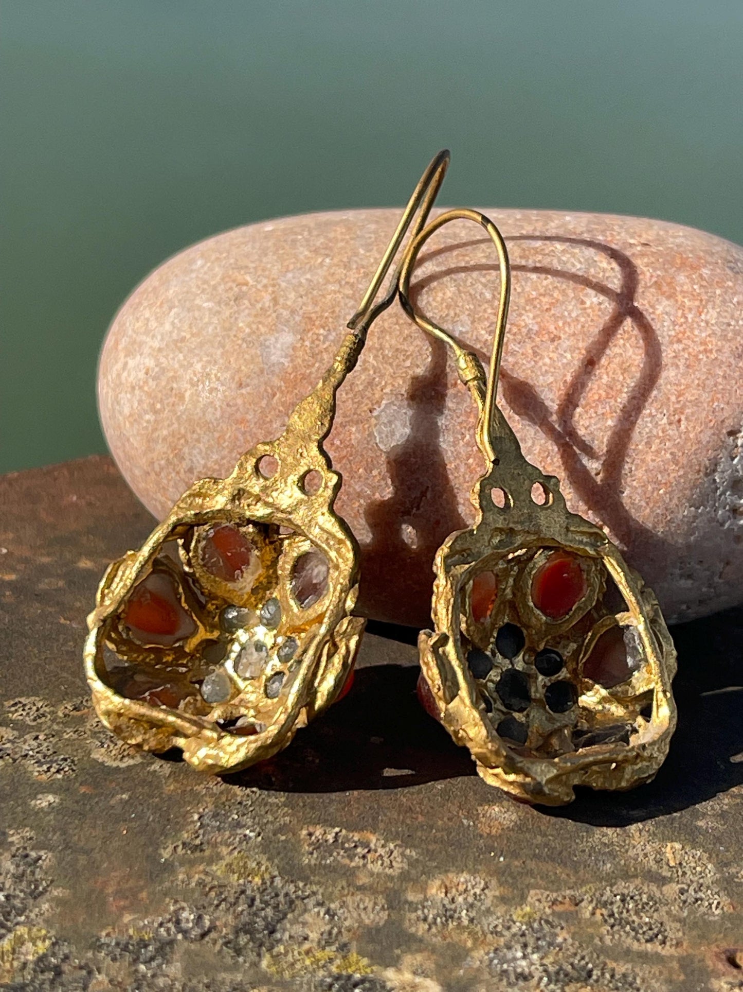 Gypsy jewellery, gold vintage earrings, red jewellery, ethical jewellery, gypsy earrings, romantic gifts, eco friendly jewellery