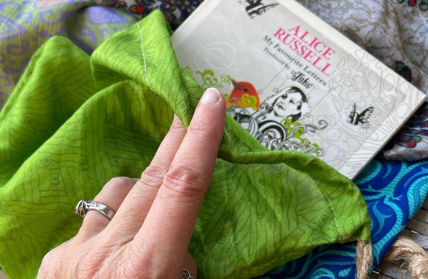 Small & medium recycled sari bags. Eco friendly wrapping option. Recycled bags for gifts. Recycled gift bags. Ethical draw string bags.