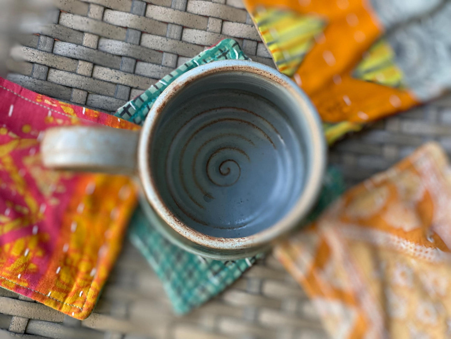 4 Recycled coasters. Eco friendly coasters made from vintage throws. Colourful home decor. Recycled cup matts. Washable and colourful