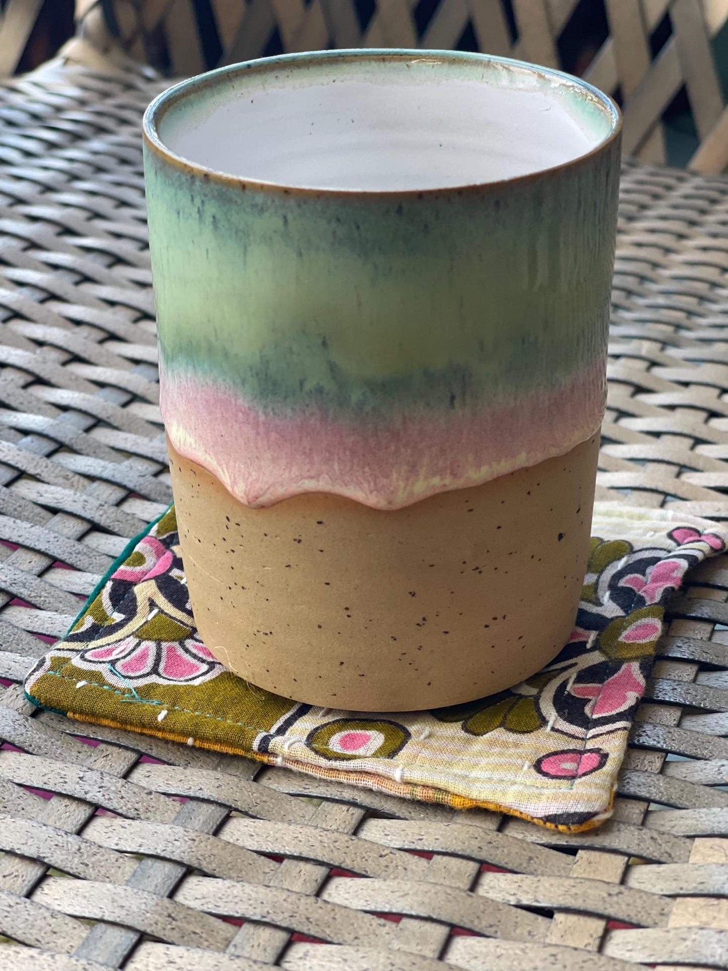 4 Recycled coasters. Eco friendly coasters made from vintage throws. Colourful home decor. Recycled cup matts. Washable and colourful