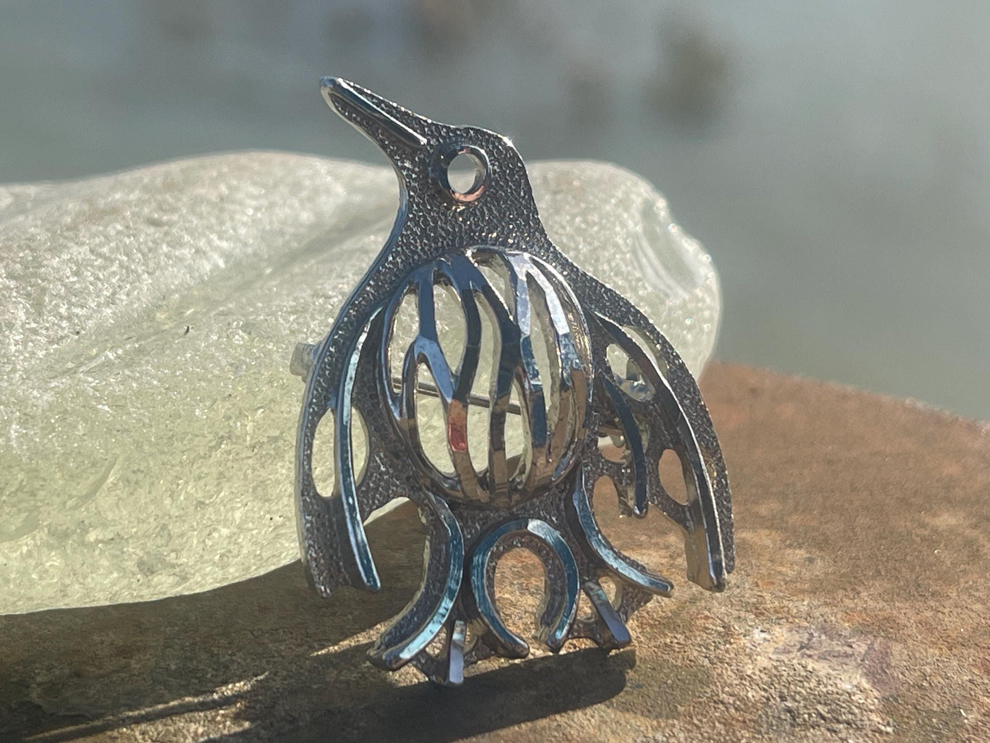 Penguin brooch. An unusual Christmas gift. Eco friendly jewellery. Christmas gift ideas. Eco friendly Christmas gifts. Christmas presents.