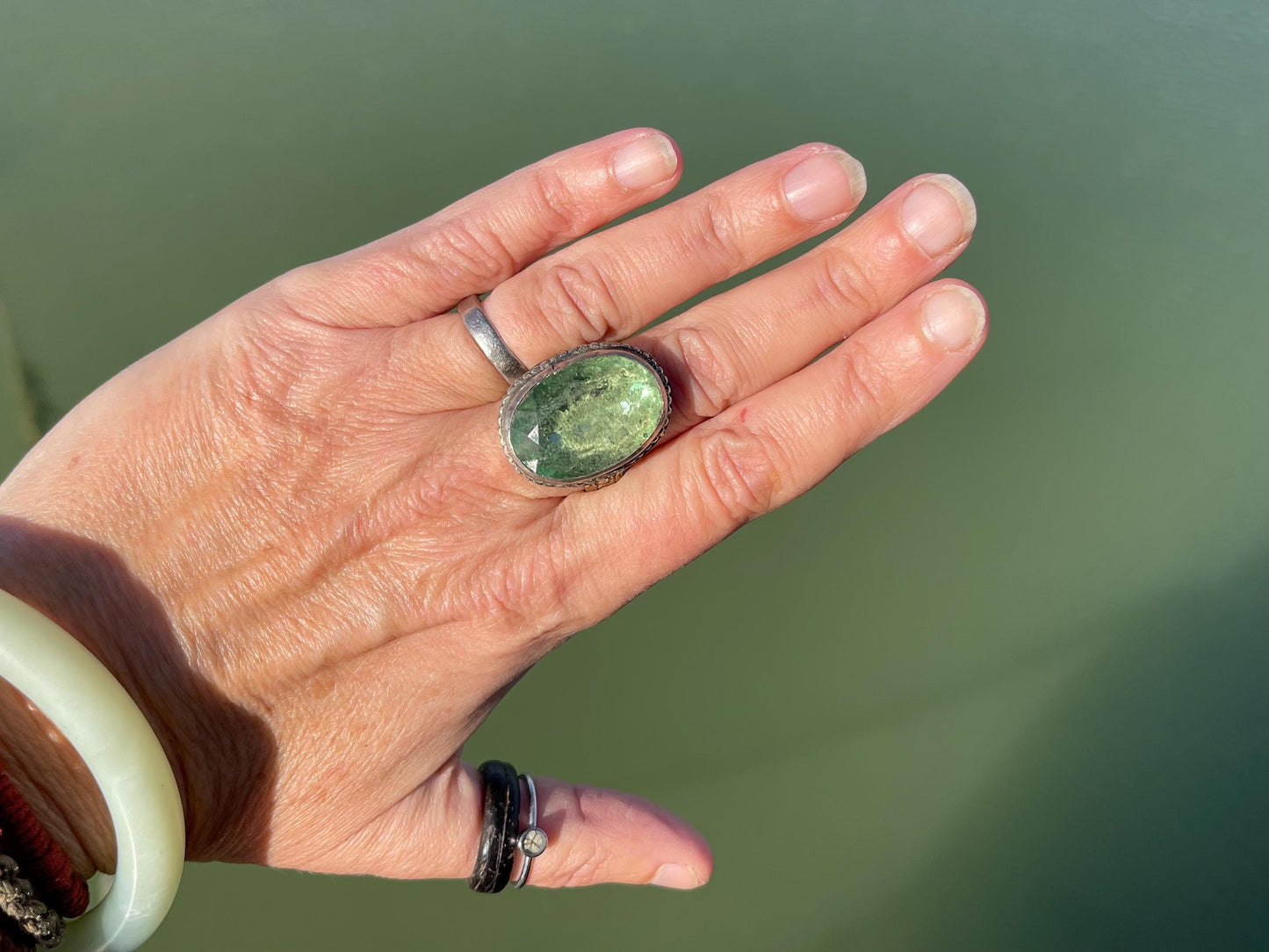 Fabulous vintage ring, large green ring, boho vintage jewellery, ethical jewellery, gypsy ring. Gypsy jewellery, statement jewellery