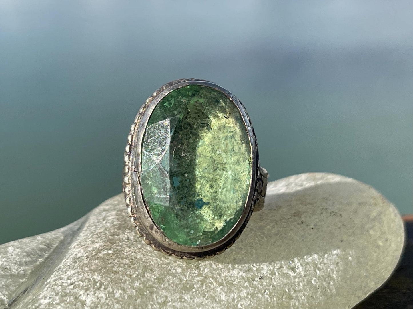 Fabulous vintage ring, large green ring, boho vintage jewellery, ethical jewellery, gypsy ring. Gypsy jewellery, statement jewellery