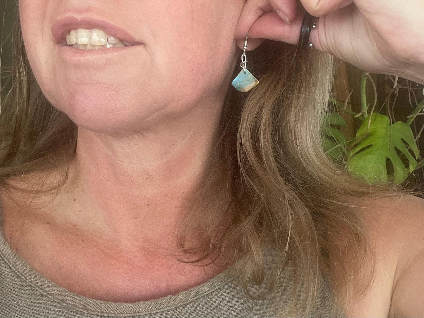 Blue opal nugget earrings on recycled sterling silver. Handmade unusual earrings. Boho earrings. Uniqie jewellery.