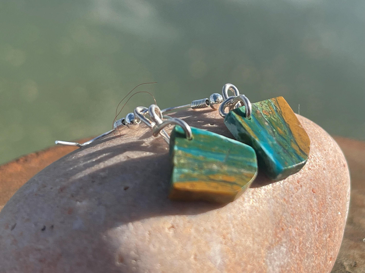 Blue opal nugget earrings on recycled sterling silver. Handmade unusual earrings. Boho earrings. Uniqie jewellery.