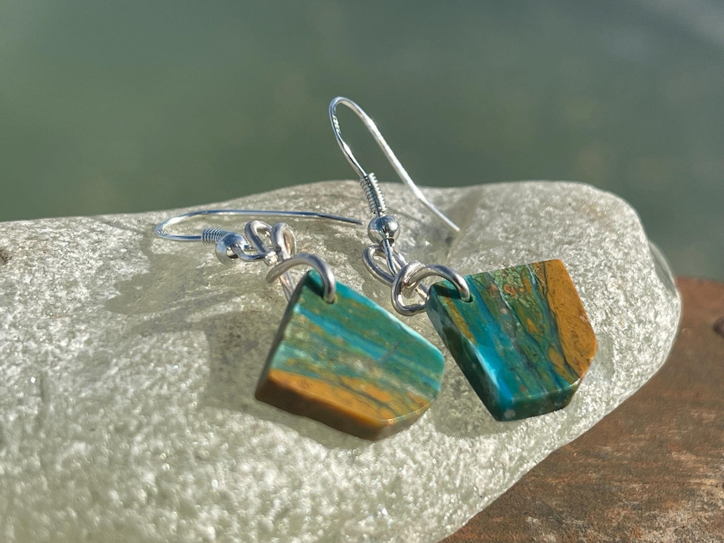 Blue opal nugget earrings on recycled sterling silver. Handmade unusual earrings. Boho earrings. Uniqie jewellery.