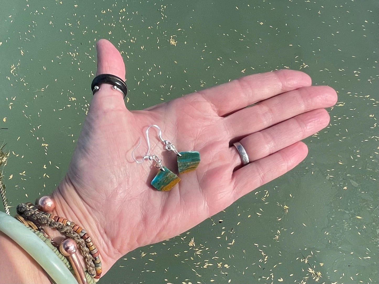 Blue opal nugget earrings on recycled sterling silver. Handmade unusual earrings. Boho earrings. Uniqie jewellery.