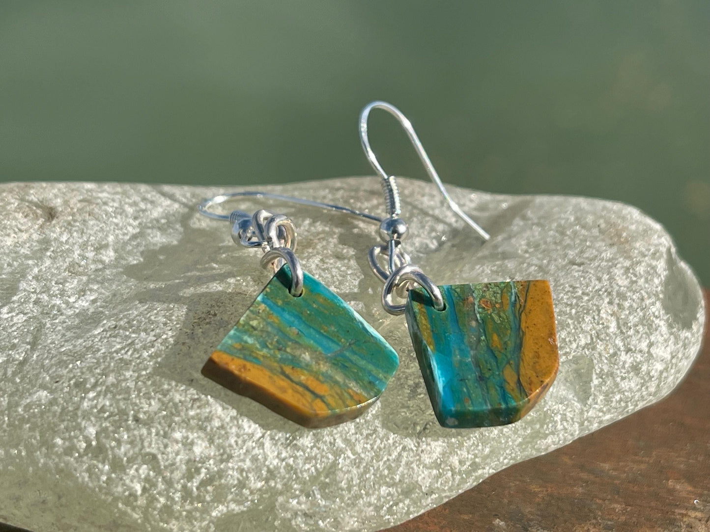 Blue opal nugget earrings on recycled sterling silver. Handmade unusual earrings. Boho earrings. Uniqie jewellery.