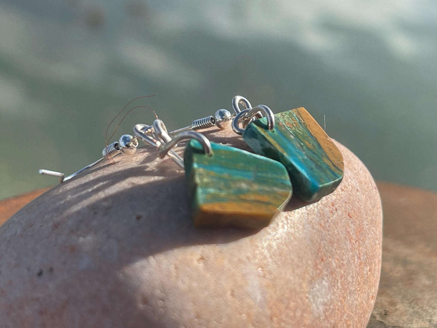 Blue opal nugget earrings on recycled sterling silver. Handmade unusual earrings. Boho earrings. Uniqie jewellery.