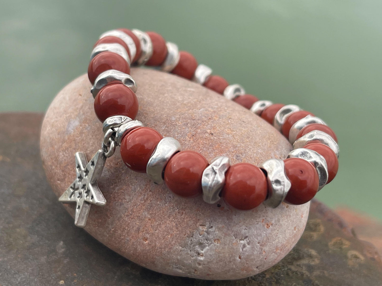 Red jasper bracelet, red jewellery, boho bracelet, Hippy bracelet, gift for her, red bracelet, handmade bracelet, Christmas star bracelet