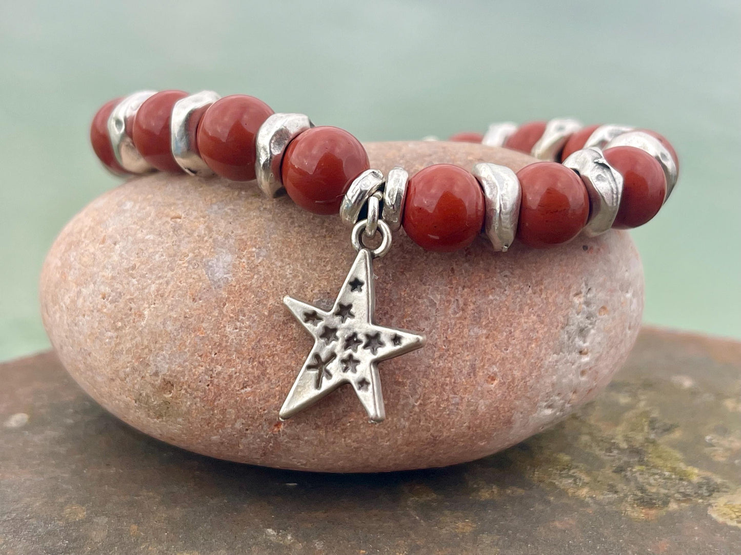 Red jasper bracelet, red jewellery, boho bracelet, Hippy bracelet, gift for her, red bracelet, handmade bracelet, Christmas star bracelet