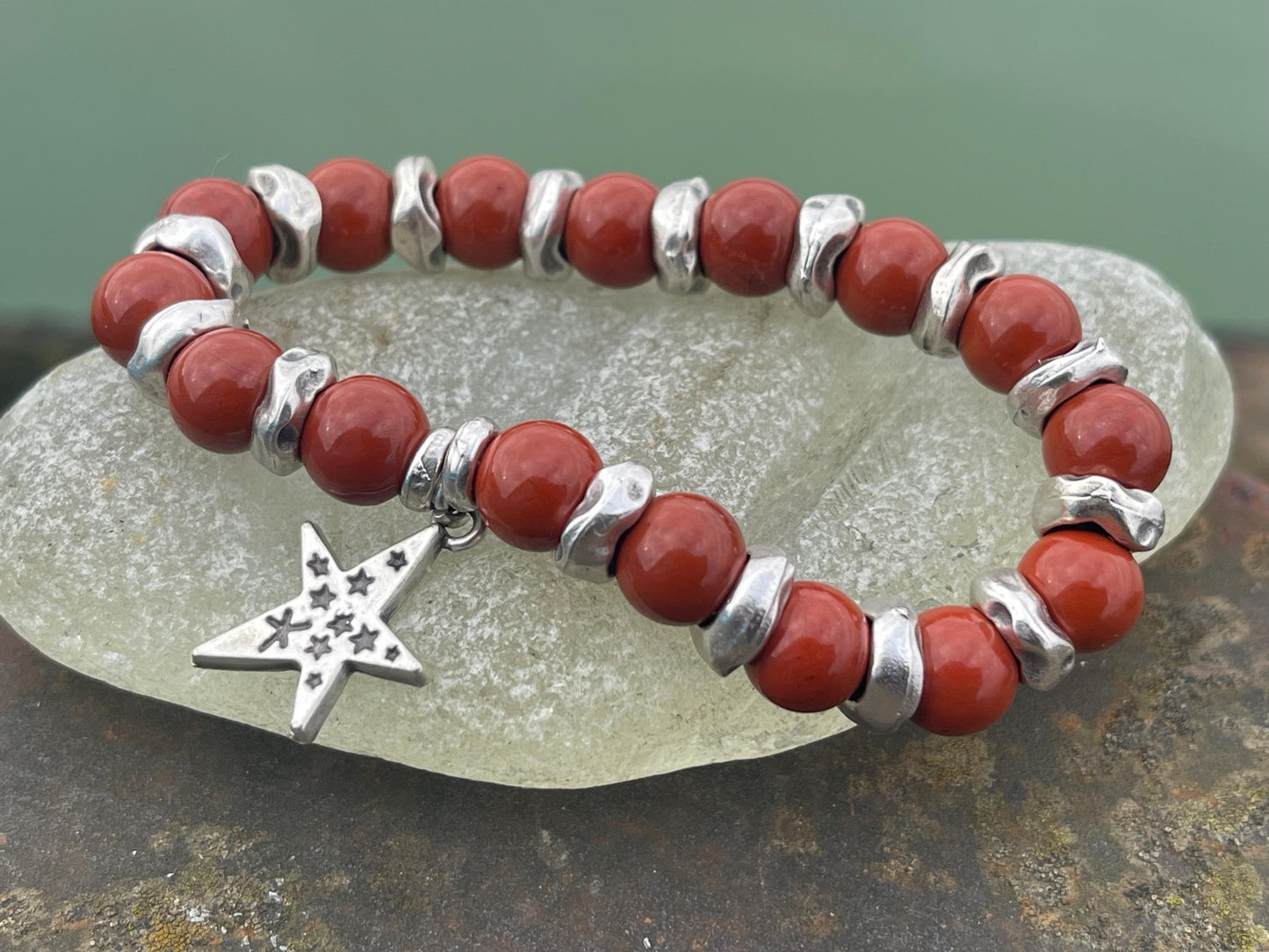 Red jasper bracelet, red jewellery, boho bracelet, Hippy bracelet, gift for her, red bracelet, handmade bracelet, Christmas star bracelet