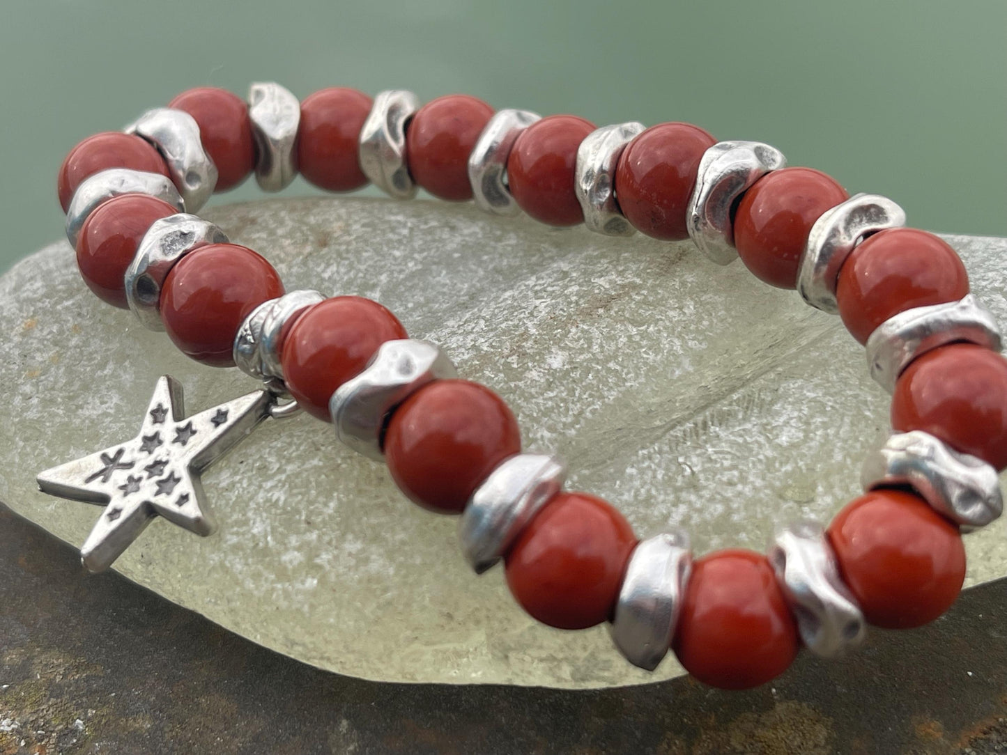 Red jasper bracelet, red jewellery, boho bracelet, Hippy bracelet, gift for her, red bracelet, handmade bracelet, Christmas star bracelet