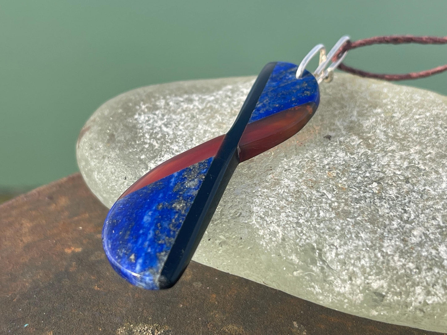 Handmade lapis lazuli necklace. Lapis and carnelian pendant on recycled sterling silver. Romantic gift for her. Unusual lapis jewellery.