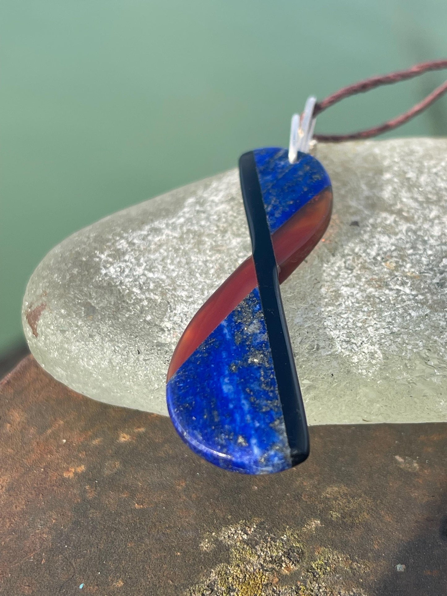 Handmade lapis lazuli necklace. Lapis and carnelian pendant on recycled sterling silver. Romantic gift for her. Unusual lapis jewellery.