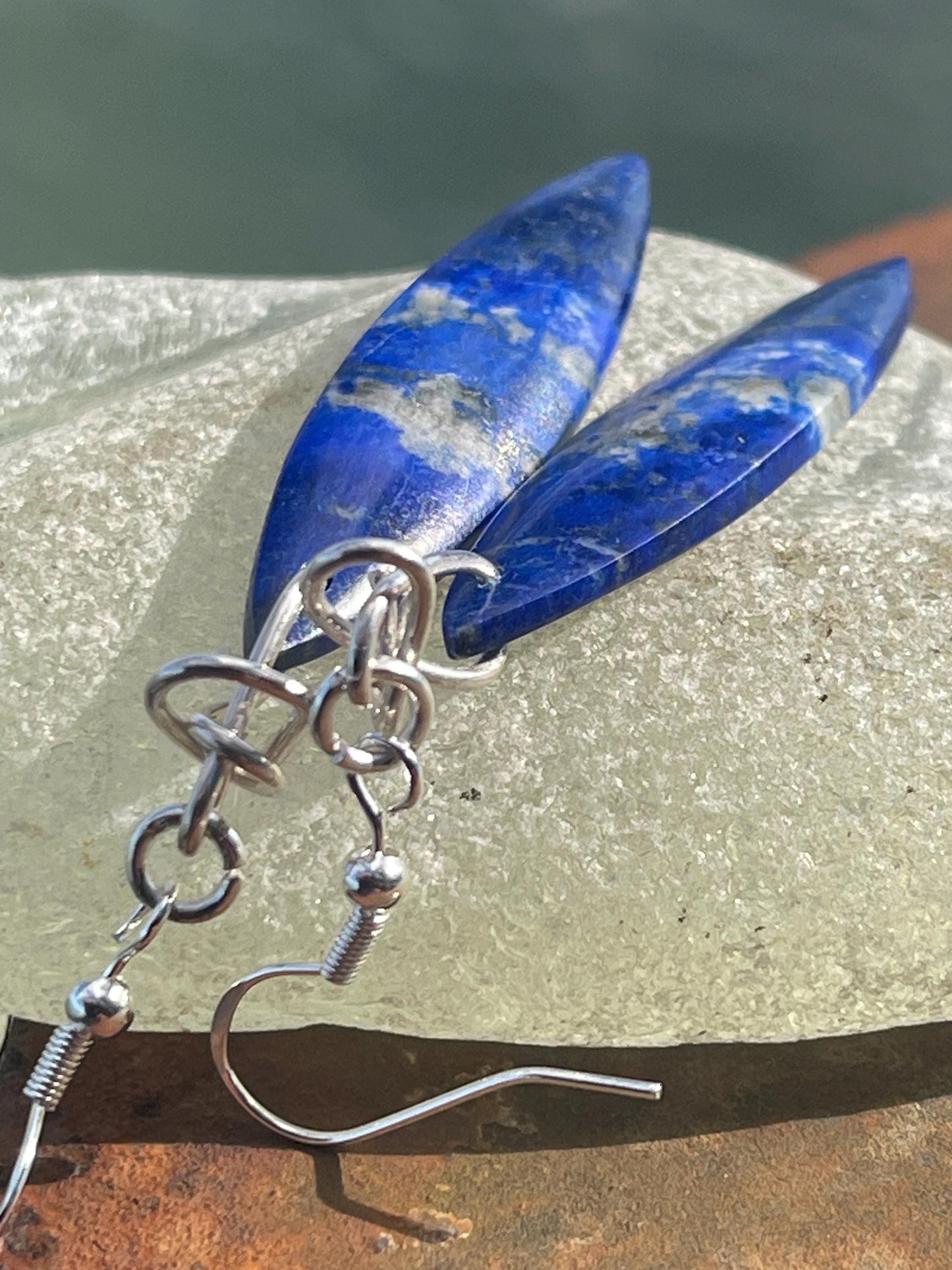 Sodalite gemstone earrings. Ethical jewellery, blue gemstone earrings. Stunning unique jewellery. Unique gifts. Unique handmade earrings.