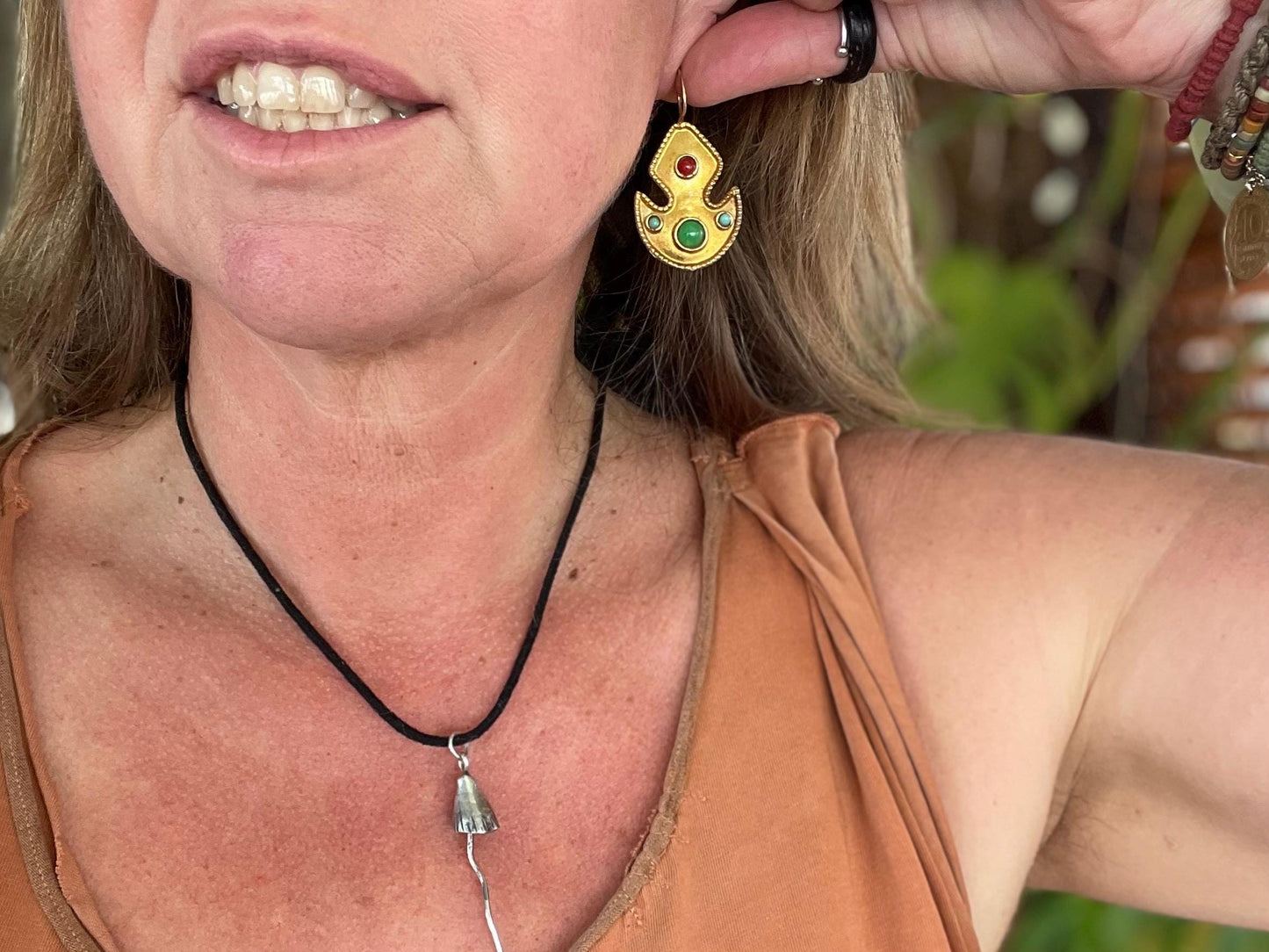 Gypsy jewellery, gold vintage earrings, red jewellery, ethical jewellery, gypsy earrings, romantic gifts, eco friendly jewellery