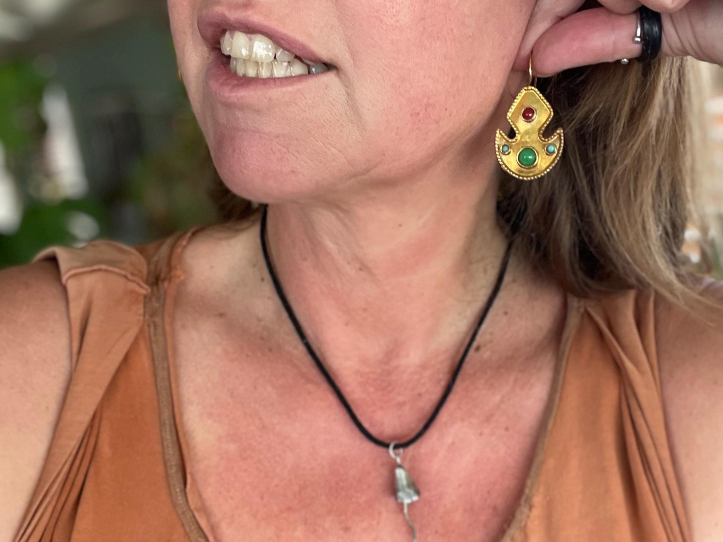 Gypsy jewellery, gold vintage earrings, red jewellery, ethical jewellery, gypsy earrings, romantic gifts, eco friendly jewellery