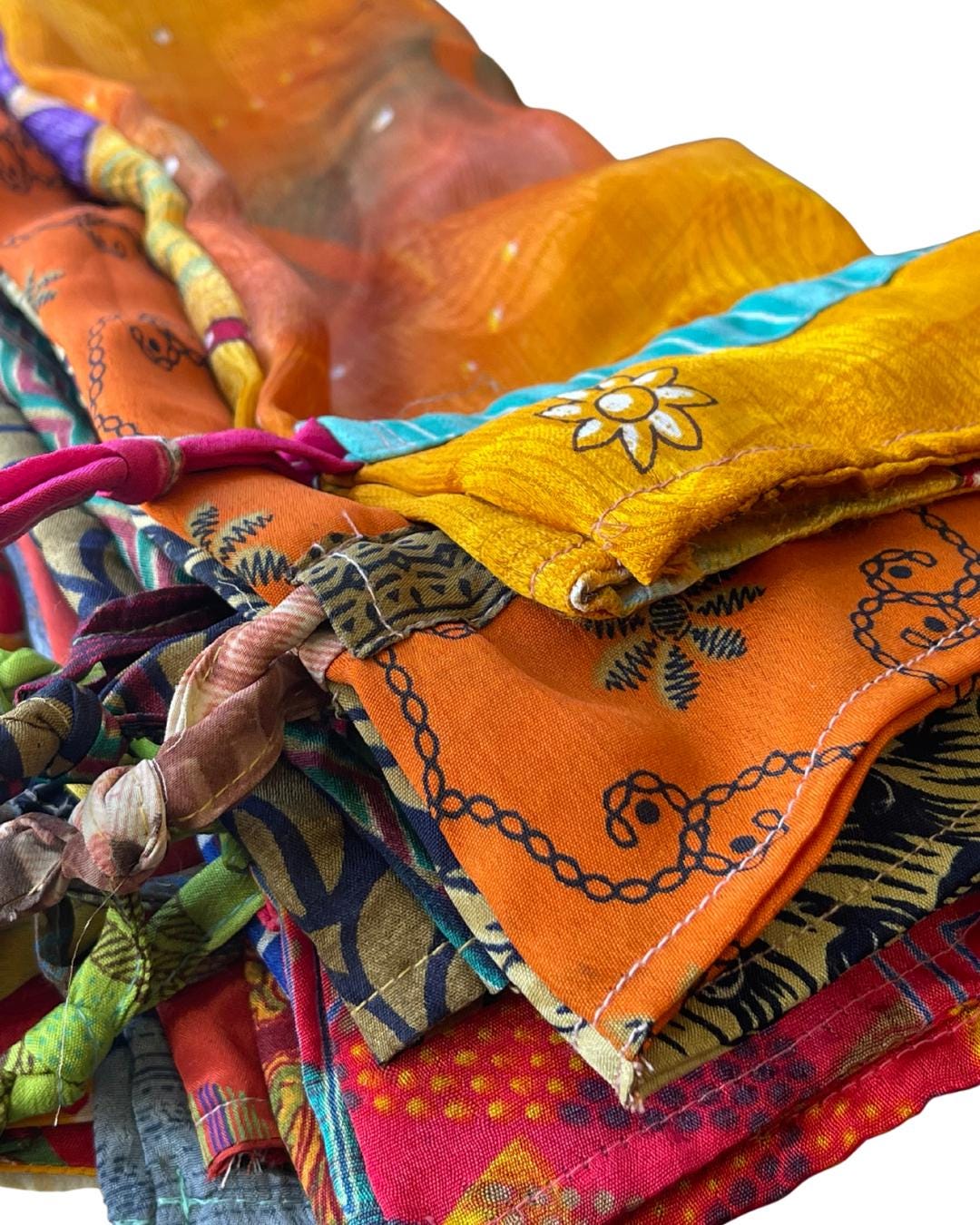 4 recycled sari bottle bags. Eco friendly bottle bags. Recycled bags for gifts. Recycled gift bags. Ethical draw string bags. Wine bags.