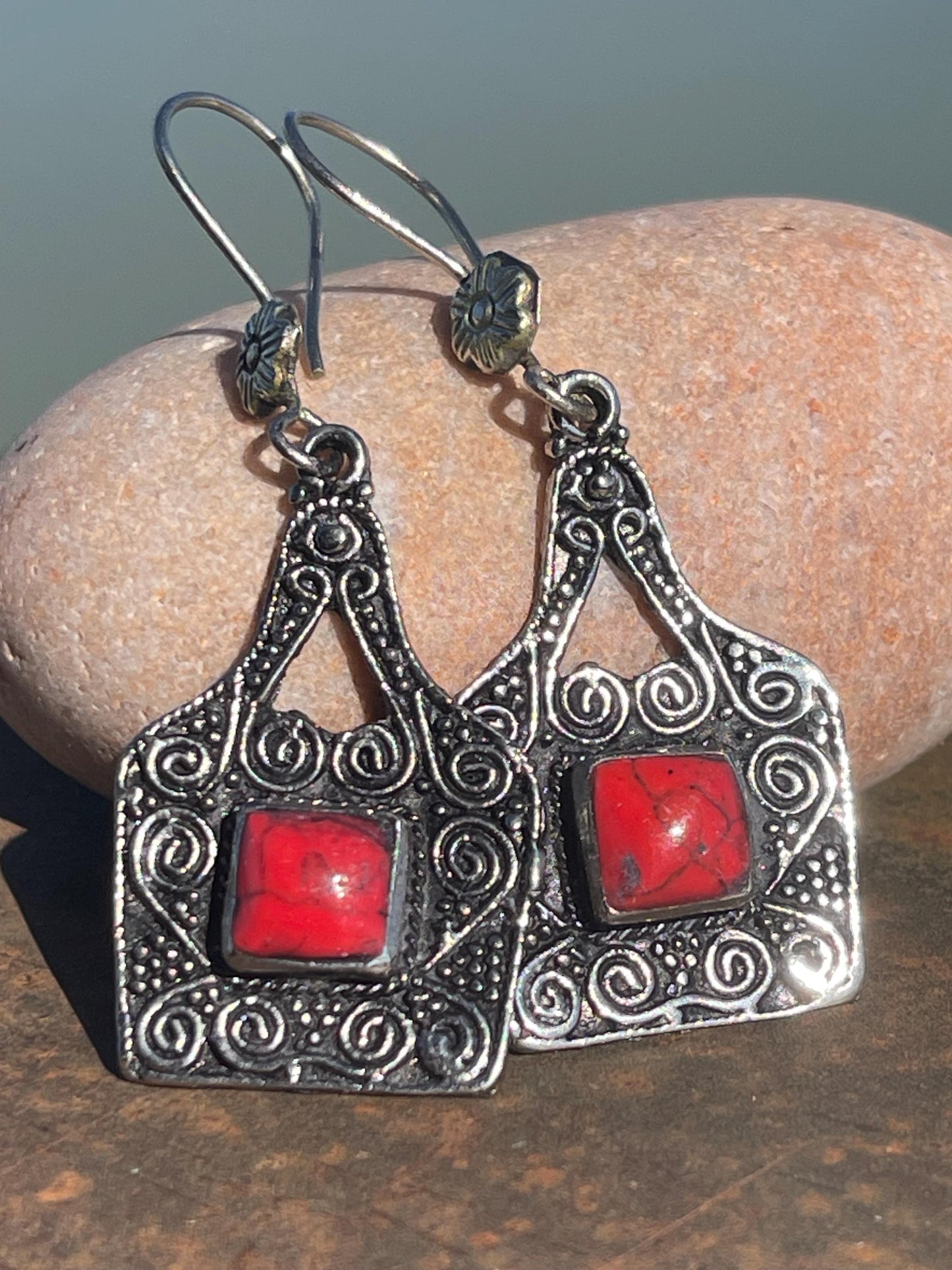 Gypsy jewellery, vintage earrings, red jewellery, ethical jewellery, gypsy earrings, romantic gifts, eco friendly jewellery