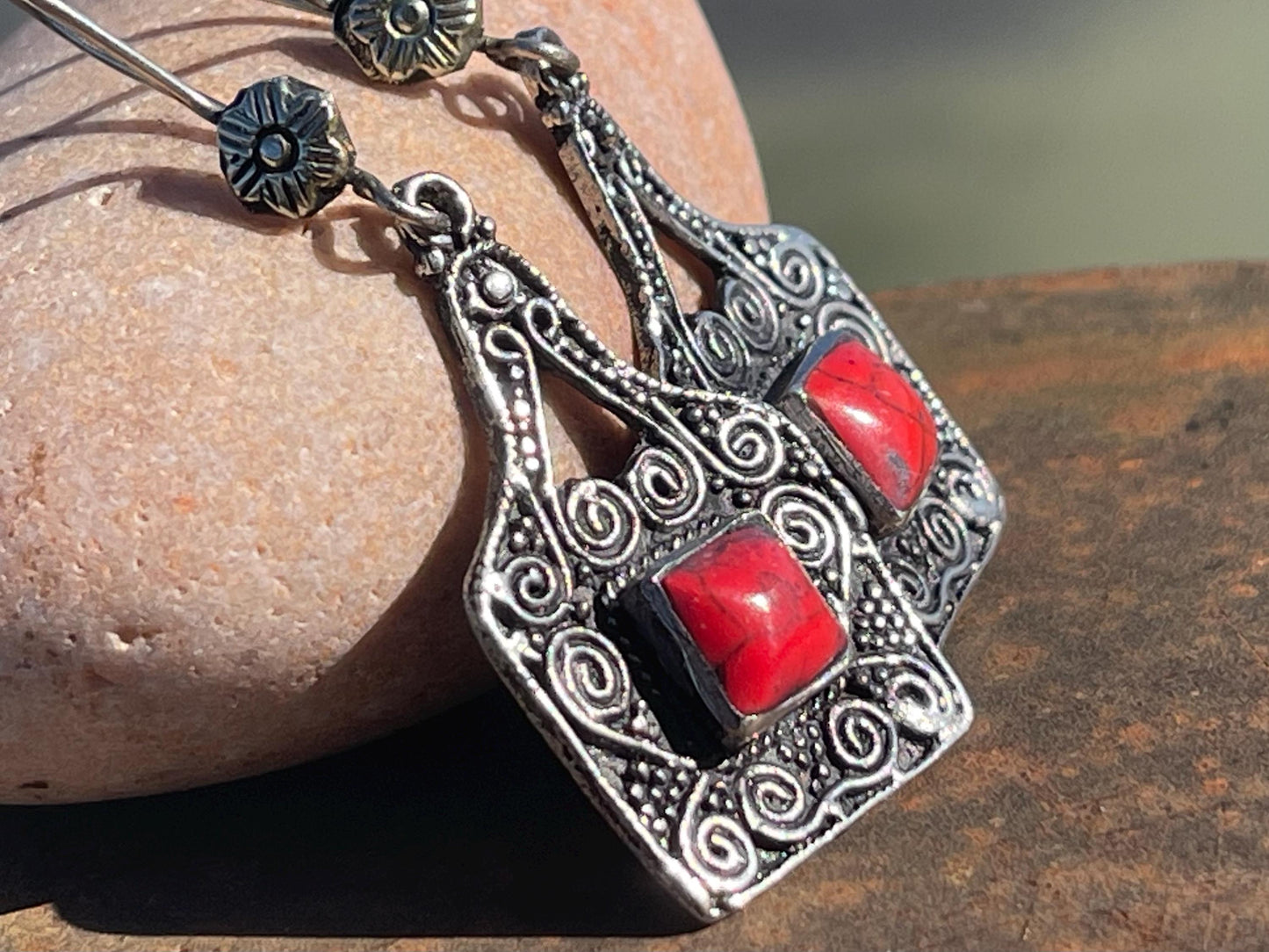 Gypsy jewellery, vintage earrings, red jewellery, ethical jewellery, gypsy earrings, romantic gifts, eco friendly jewellery