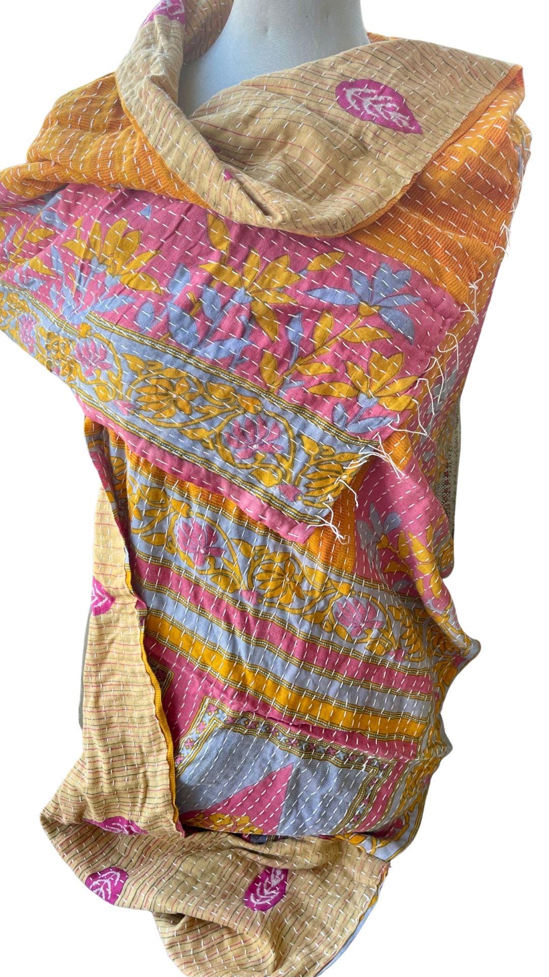 SALE. Vintage scarf, cotton shawl, eco friendly gift for her, handmade shawl. Vintage clothing, boho scarf, ethical clothing, boho wrap