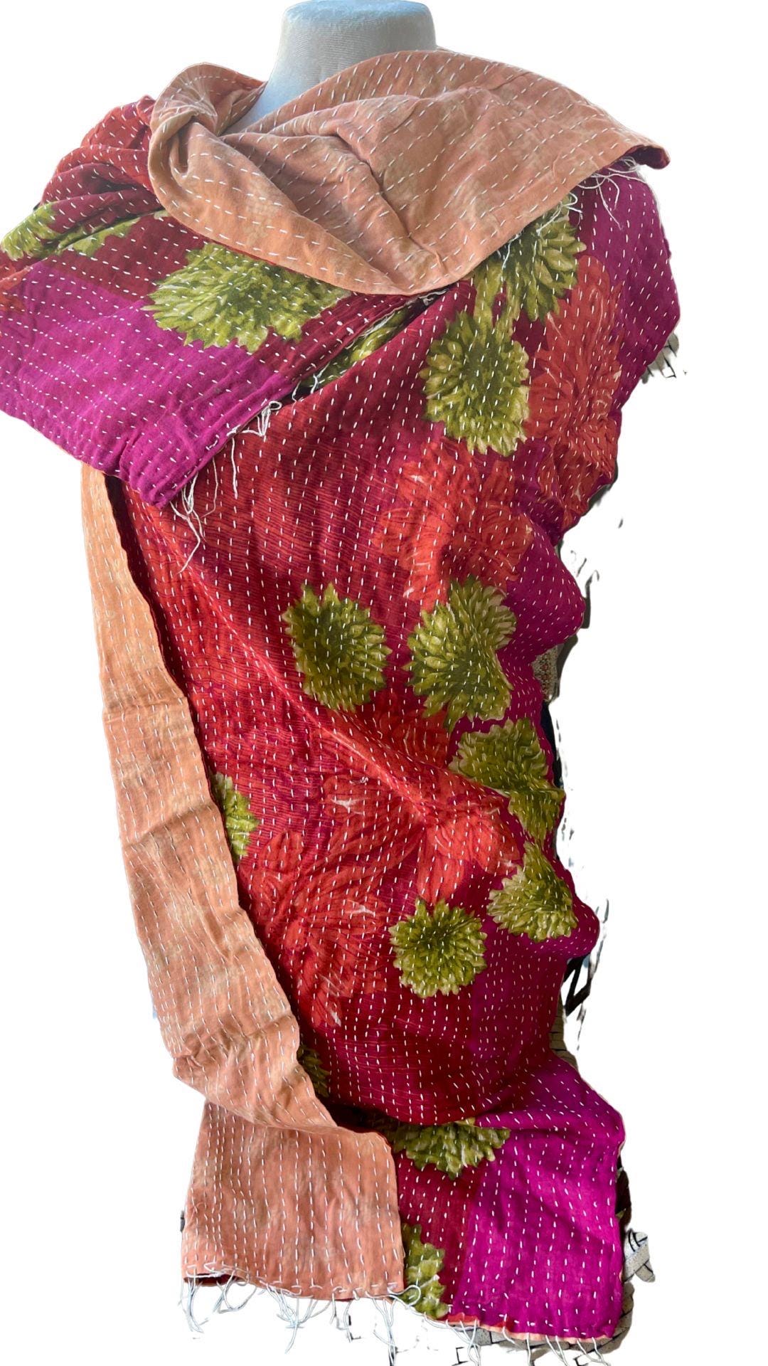 SALE. Vintage scarf, cotton shawl, eco friendly gift for her, handmade shawl. Vintage clothing, boho scarf, ethical clothing, boho wrap