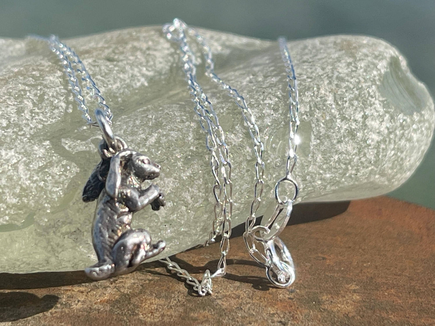 Recycled sterling silver rabbit necklace. Unique jewellery, eco friendly necklace, rabbit jewellery, rabbit pendant. Rabbit jewellery.