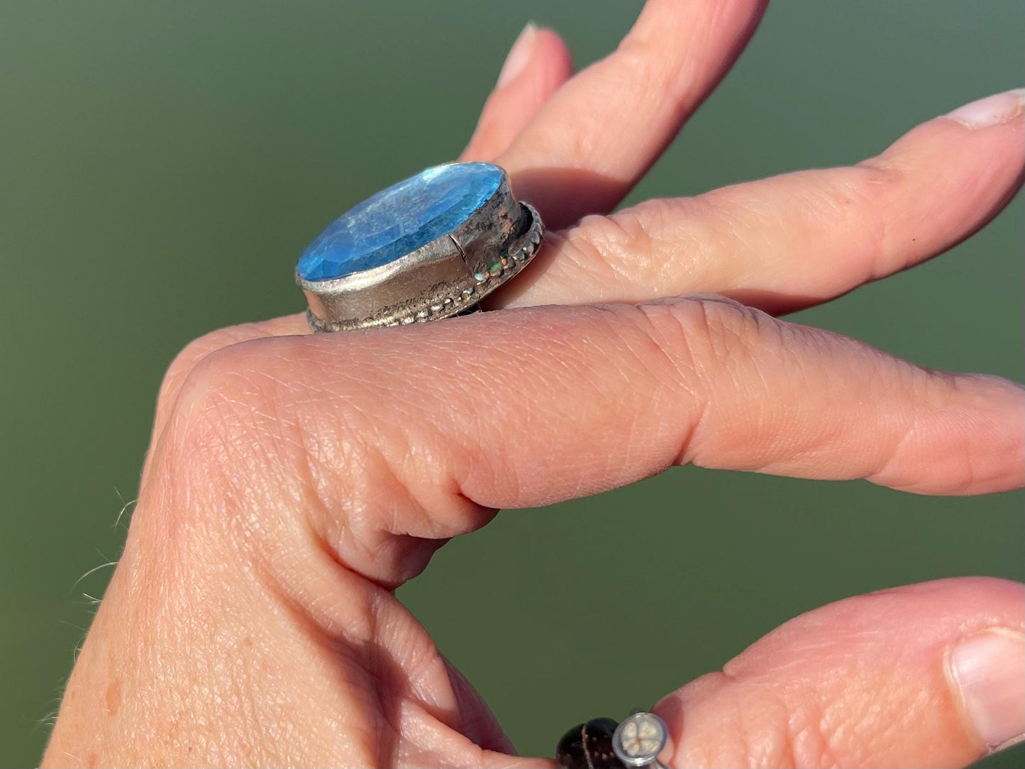 Fabulous vintage ring, large blue ring, boho vintage jewellery, ethical jewellery, gypsy ring. Gypsy jewellery, statement jewellery