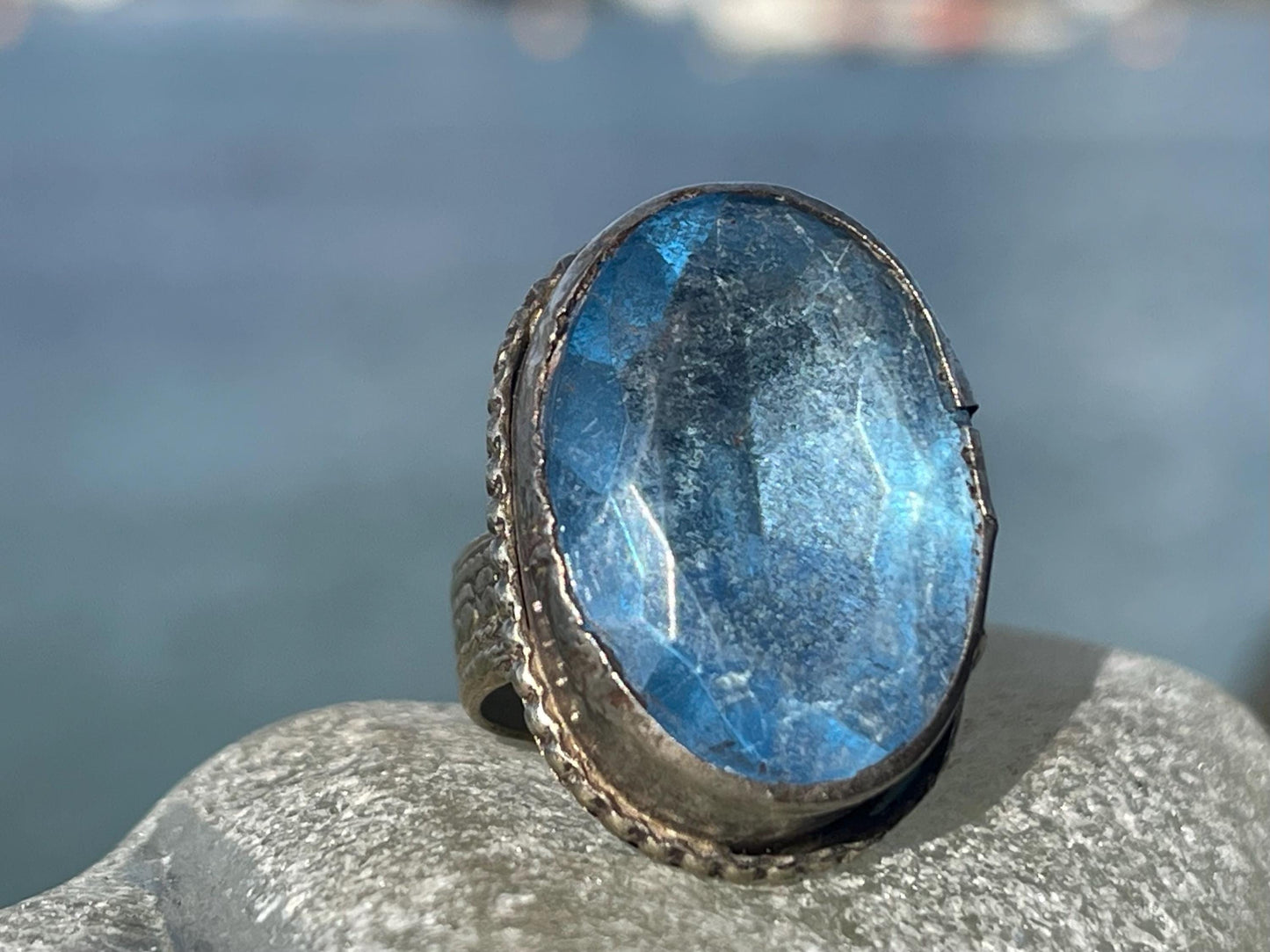 Fabulous vintage ring, large blue ring, boho vintage jewellery, ethical jewellery, gypsy ring. Gypsy jewellery, statement jewellery
