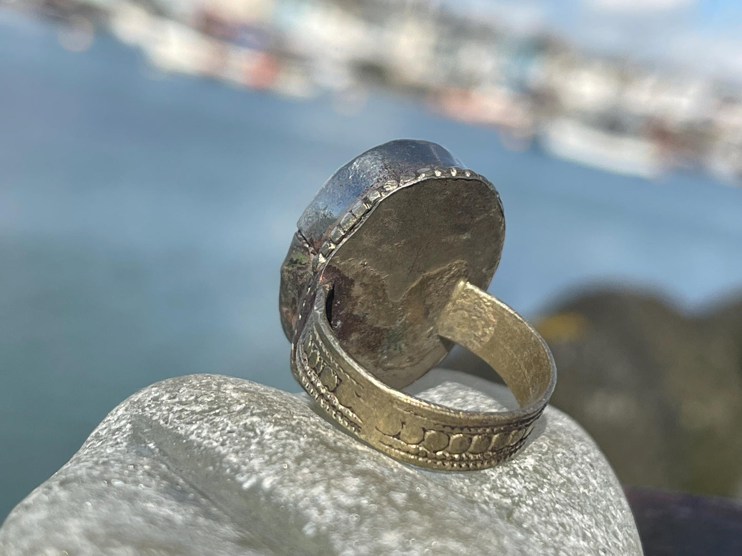 Fabulous vintage ring, large blue ring, boho vintage jewellery, ethical jewellery, gypsy ring. Gypsy jewellery, statement jewellery