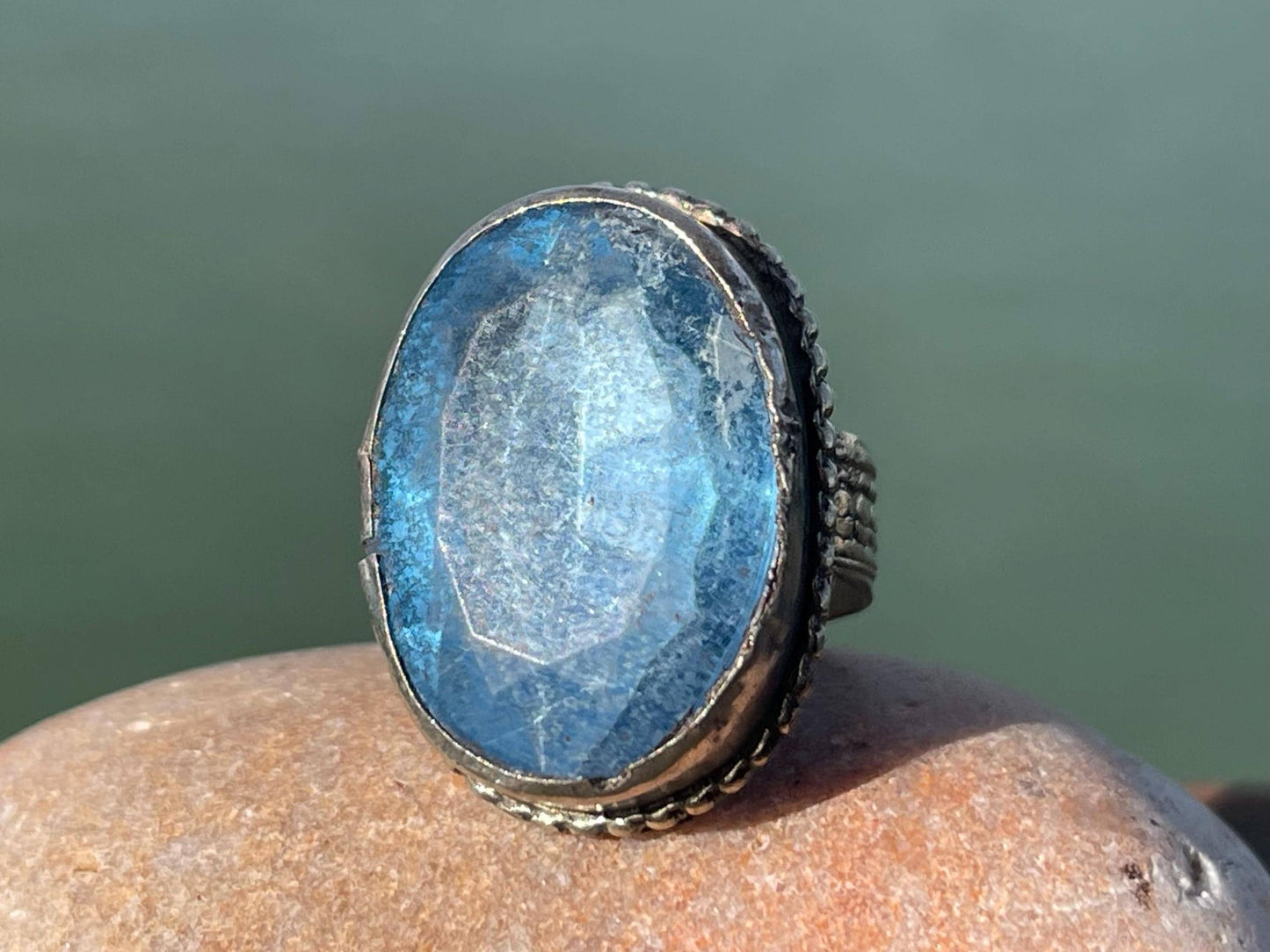 Fabulous vintage ring, large blue ring, boho vintage jewellery, ethical jewellery, gypsy ring. Gypsy jewellery, statement jewellery
