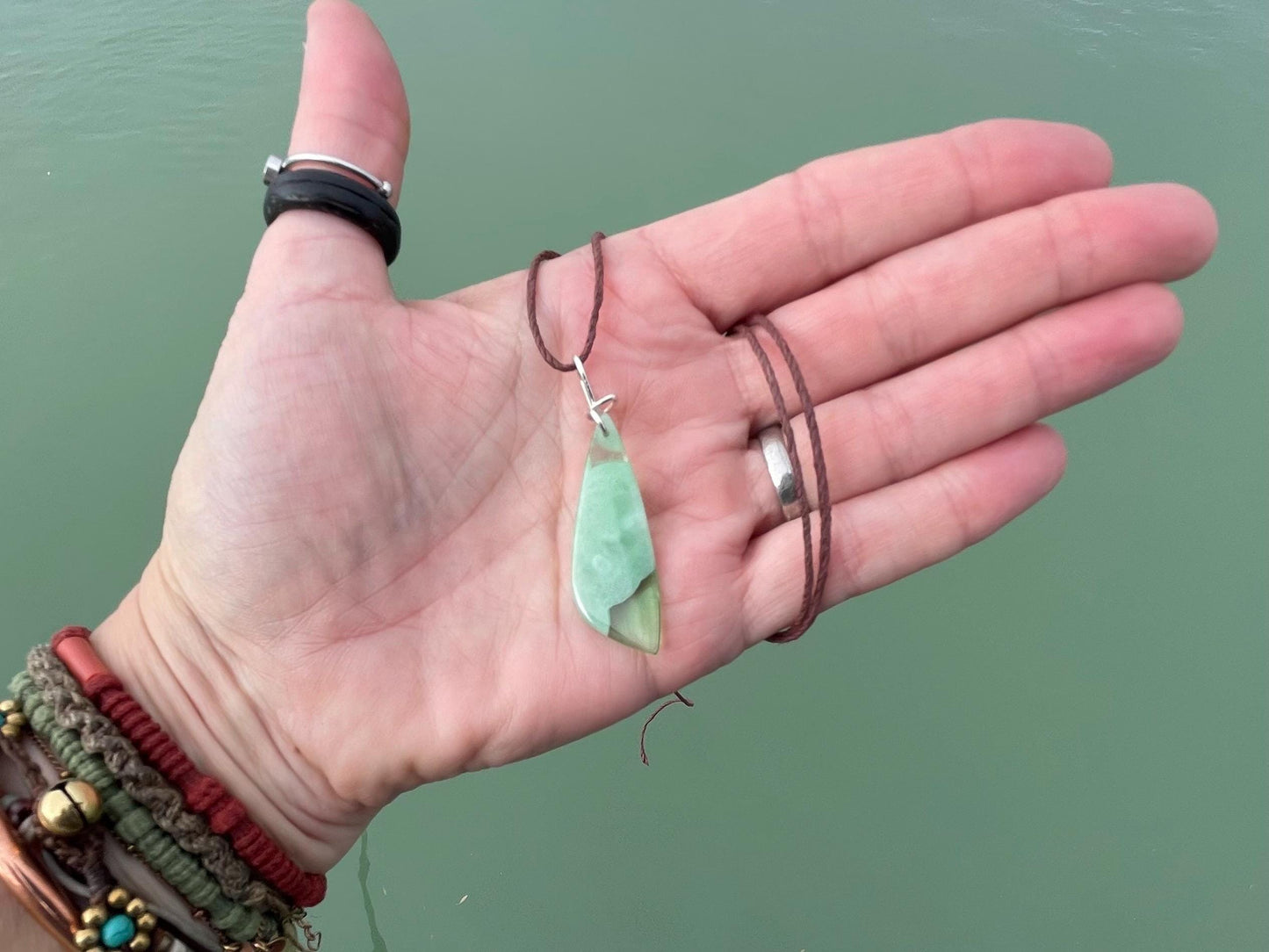 Green onyx pendant, green necklace, green jewellery, gift for him, boho handmade necklace,  romantic gift for her, ethical jewellery